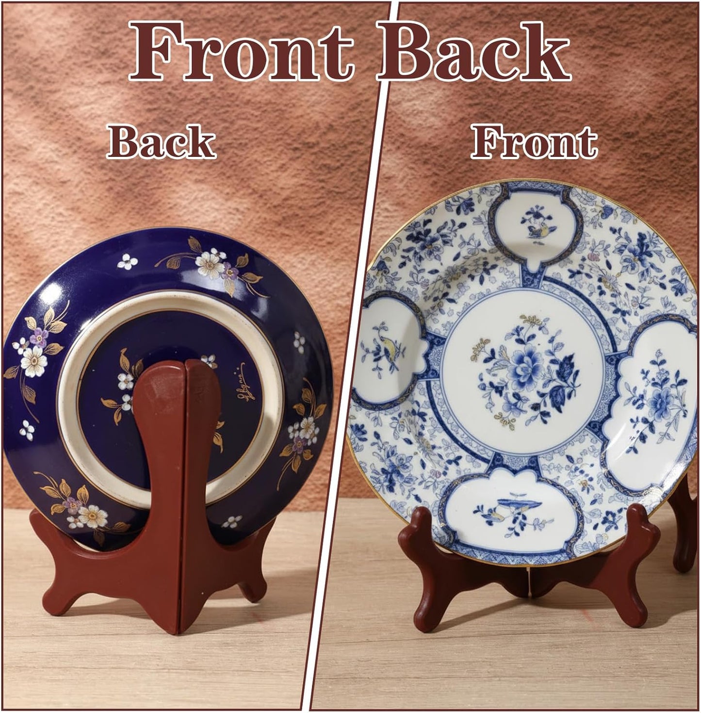 2Pcs Easel Plate Holder, Brown Displays, Frames Photo Holder Stands for Decorative Picture Frame