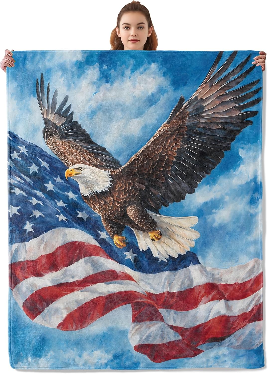 Patriotic Eagle Blanket - Soft & Cozy Warm Flannel Throw - Plush Lightweight Blankets for Travel, Sofa, Bedroom, Office - Gifts for Adults Women Kids - for All Seasons 50"×40"