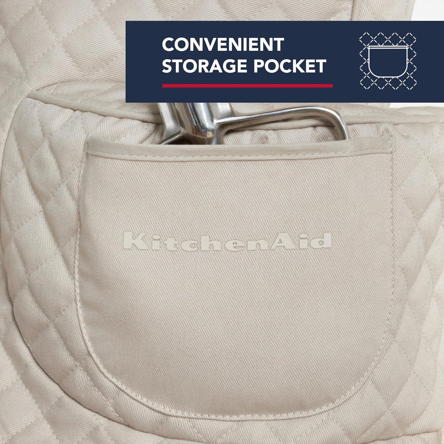 KITCHENAID Fitted Tilt-Head Stand Mixer Cover with Storage Pocket, Quilted 100% Cotton,14.4"x18"x10", Milkshake
