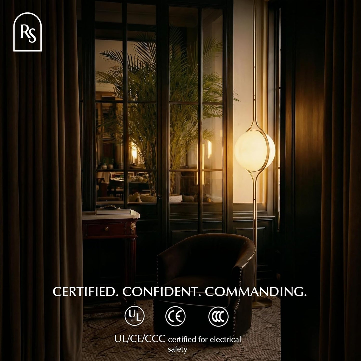 Residence Supply Zuru Floor to Ceiling Lamp - Adjustable 98"-110" Modern Pole Light with LED Bulb - Acrylic Globe Design - UL Certified - Sleek Metal Frame - Living Room & Bedroom Standing Lamp
