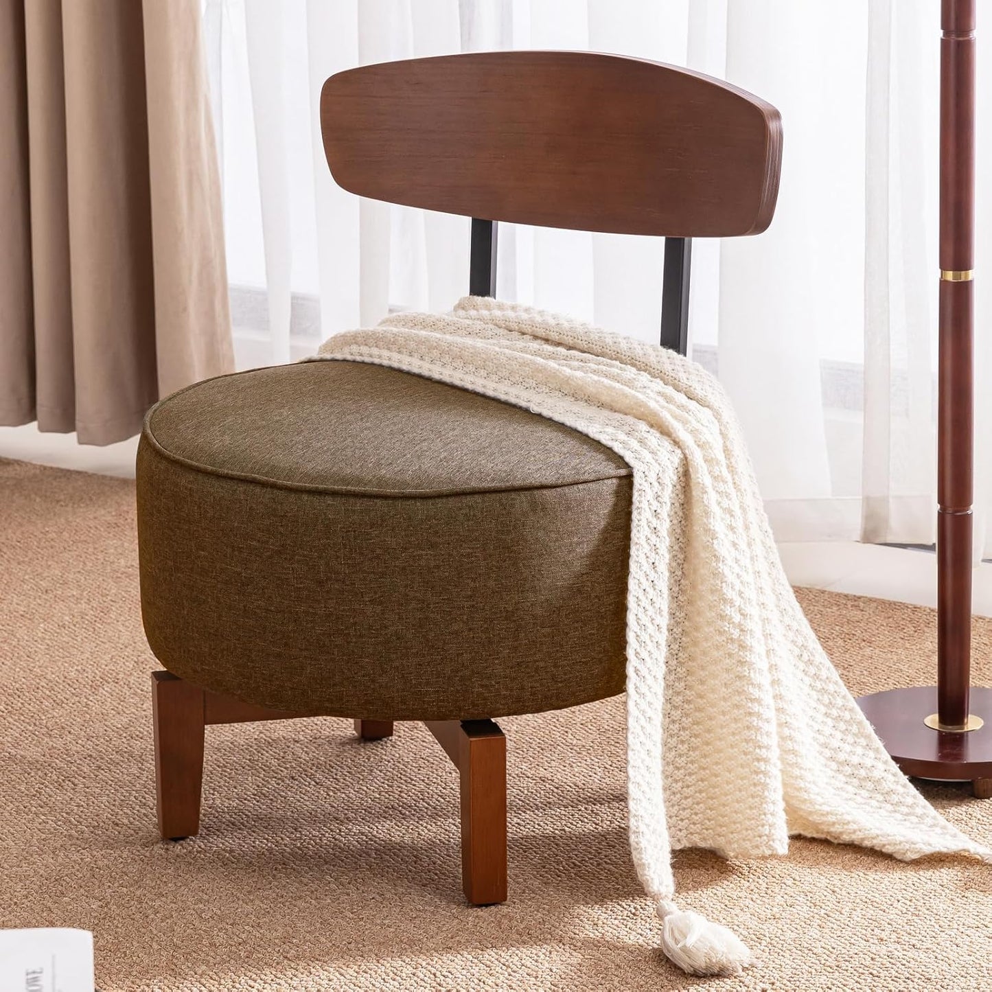 Swivel Accent Chair Living Room Chair with Back, upholstered Wood mid Century Modern Chair for Bedroom Office, Linen Brown