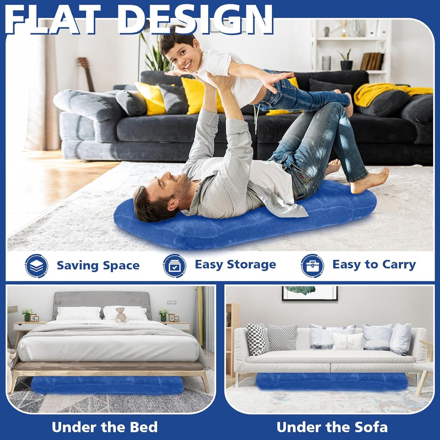 Floor Chair 14 Adjustable Positions w/Back Support, Padded Lazy Sofa w/Breathable Cotton & Skin-Friendly Coral Velve for Reading Meditating Gaming,Blue