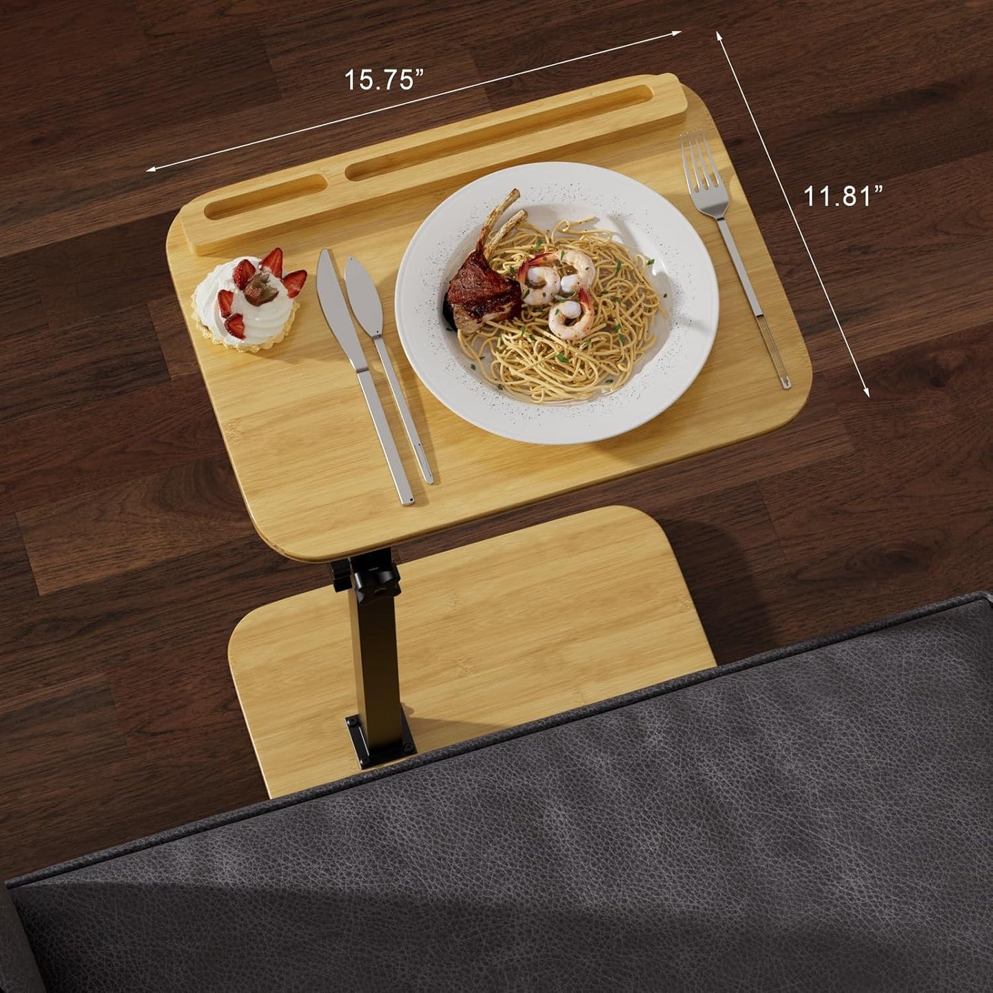 TV Tray Side Table for Couch - Set of 2 Adjustable Height Rotating C Table End Table Laptop Desk for Sofa, Perfect for Eating Working Reading, Fits Small Spaces