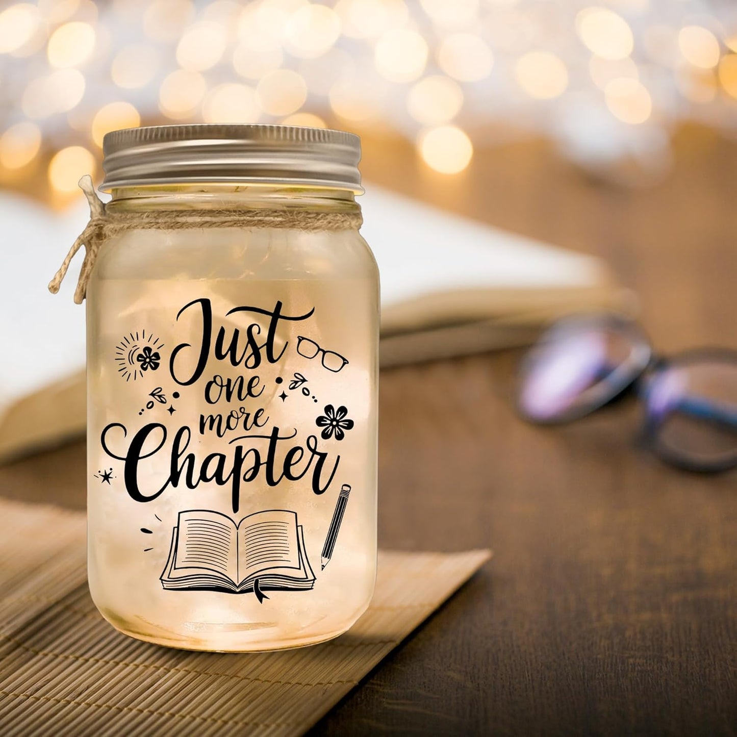 Just One More Chapter Mason Jar Night Light Reading Gifts for Book Lovers Women, Men - Librarian Gifts for Readers Reading Accessories for Book Lovers - Gift for Librarian On Fathers Day, Christmas