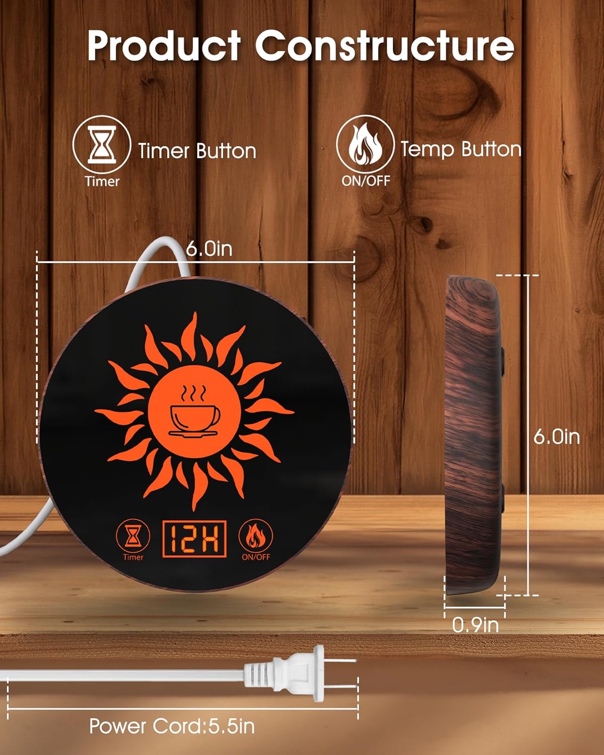 Coffee Mug Warmer for Desk with Auto Shut Off, Coffee Warmer for Desk with Auto Shut Off 2 Temperature Settings& 12 Hours Timer