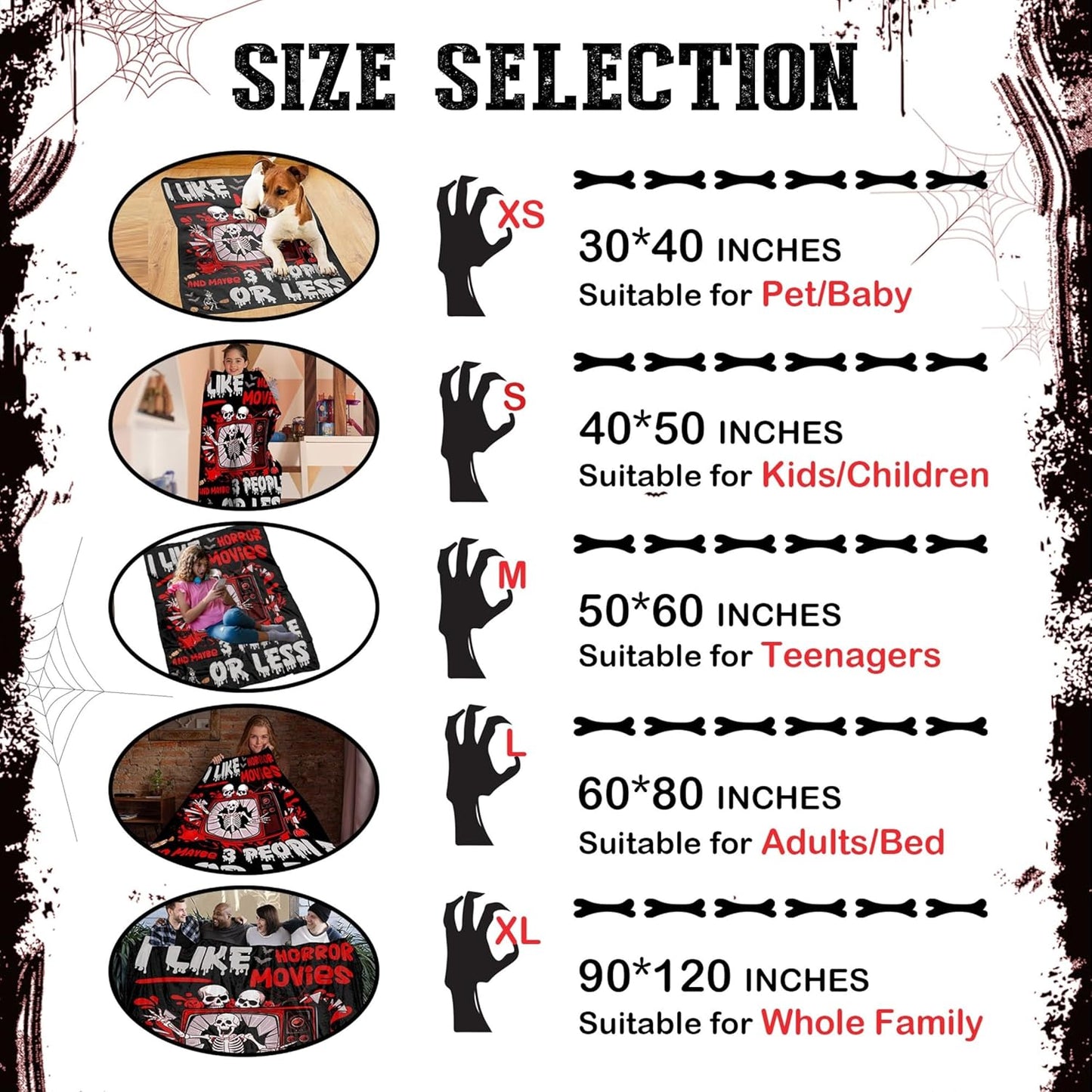 Horror Throw Blanket, I Like Horror Movies Gifts for Kids Adults, Soft Flannel Skull Blankets Quilts for Bed Sofa,Halloween Decoration for Bedroom,40"x50"