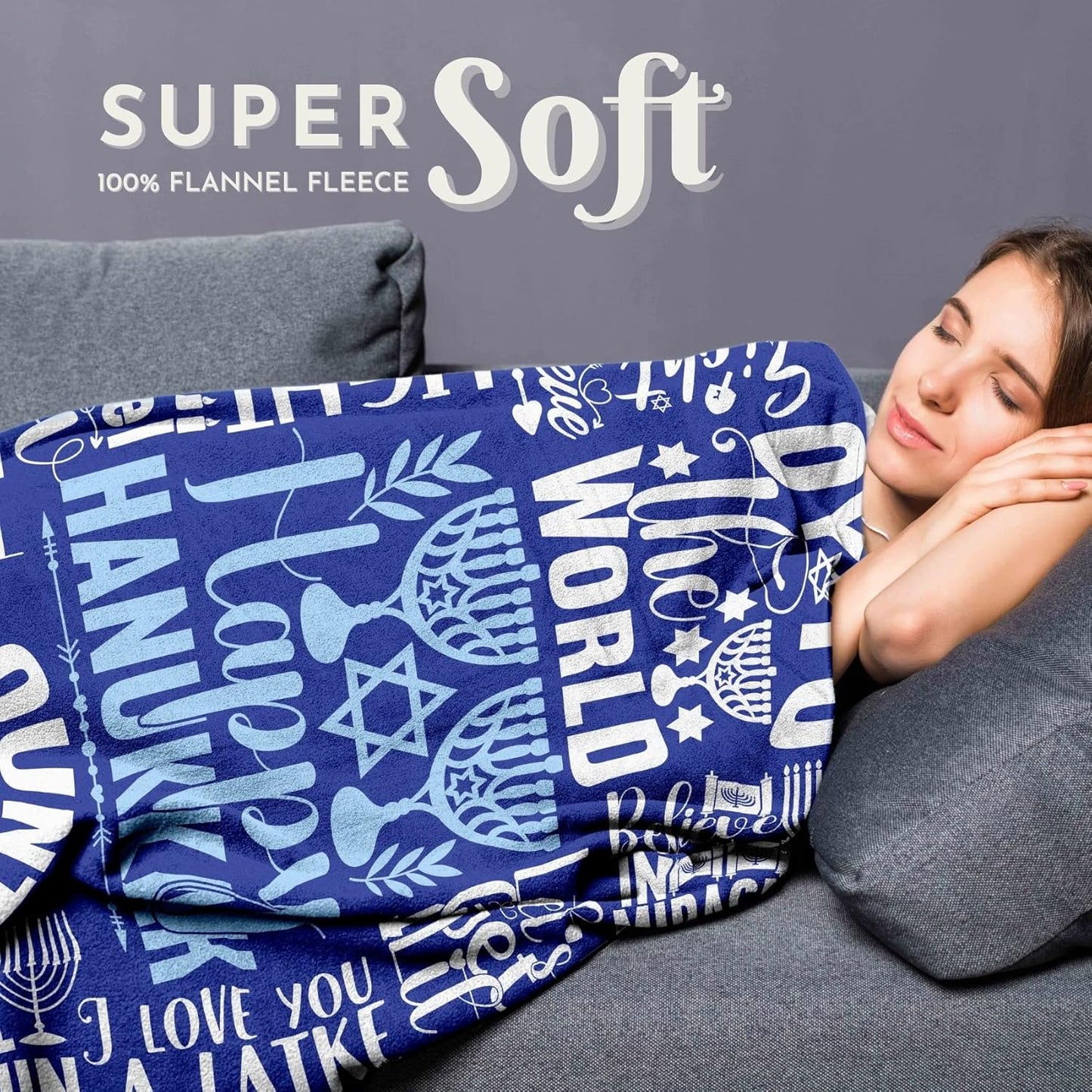 InnoBeta Hanukkah Gifts, Hannukah Throw Blanket for Kids Women Men, Presents for Chanukah Jewish Holiday for Kids, Friends, Coworkers, Teachers - 50" x 65" (Happy)