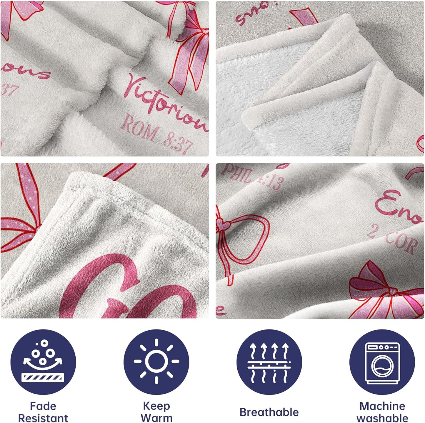 Baptism Gifts for Girls, Pink Bow Blanket, Christian Gifts for Women Birthday, Religious Inspirational Spiritual Confirmation Gift for Teen Girls, God Says I Am Bible Verse Blankets 60" x 50"