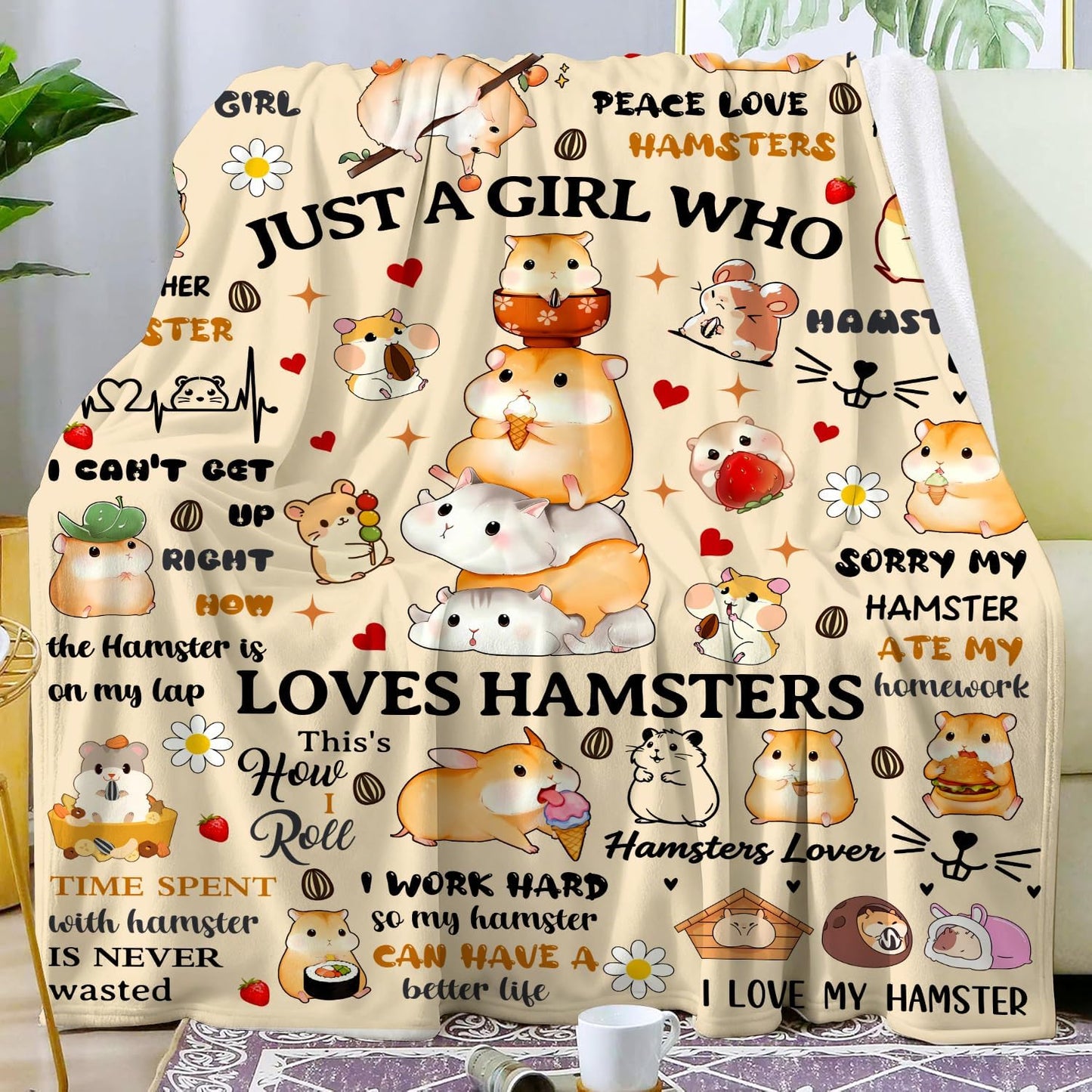 Hamster Blanket Cute Soft Warm Hamster Stuff Plush Throw Blanket Best Brithday Gifts for Girls Kids Women Animal Lovers Adults 60"X50"