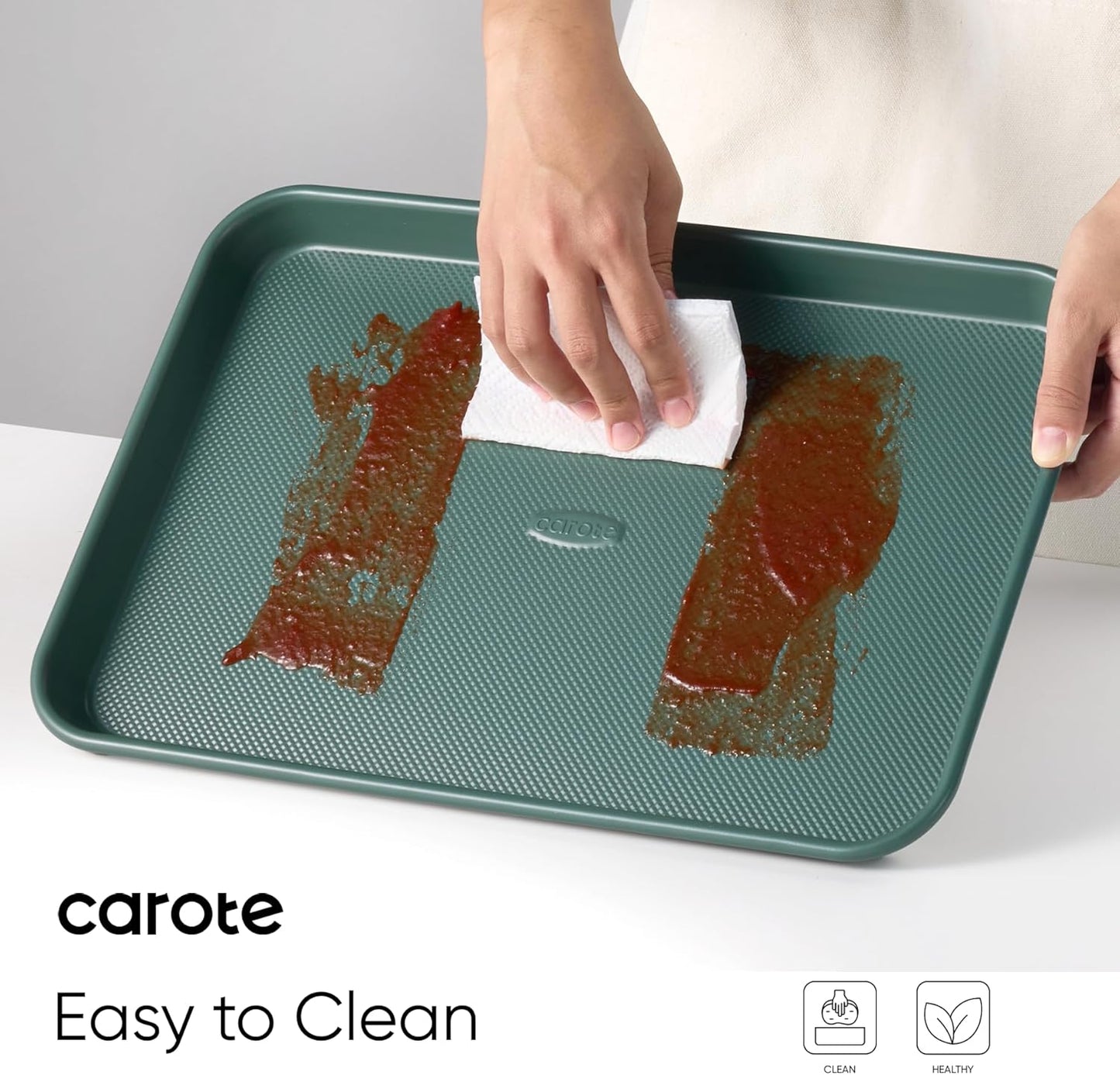 CAROTE 3-Piece Baking Pan Set - Bakeware Set, Baking Sheet Set Including 13 Inch 15 Inch 17 Inch Sheet Pan, Cookie Sheet for Baking, Deep Olive Green