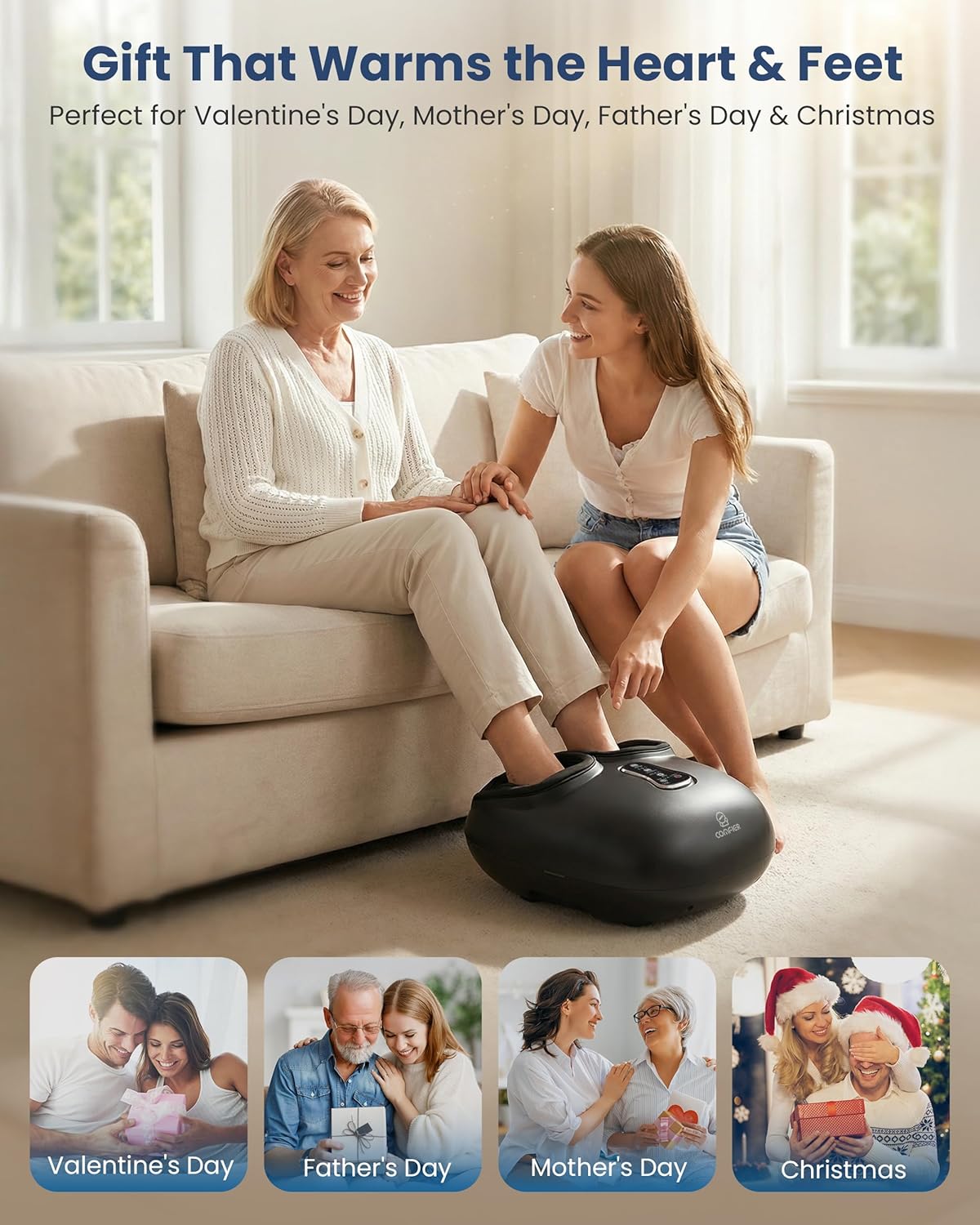 COMFIER Shiatsu Foot Massager with Heat,Vibration,Rolling Compression,FSA Eligible HSA Store,Feet Massager Machine for Plantar Fasciitis,Neuropathy Pain,Mothers Day Gifts for Women,Size up to 13“