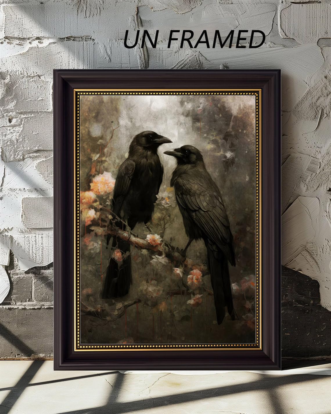3Pcs Gothic Wall Art Halloween Wall Decor,Dark Academia Library Paintings ,Victorian Woman Reading Vintage Bookish Literary,Raven Couple in Dark Forest for Bathroom Living Room Decor Unframed 16"x24"