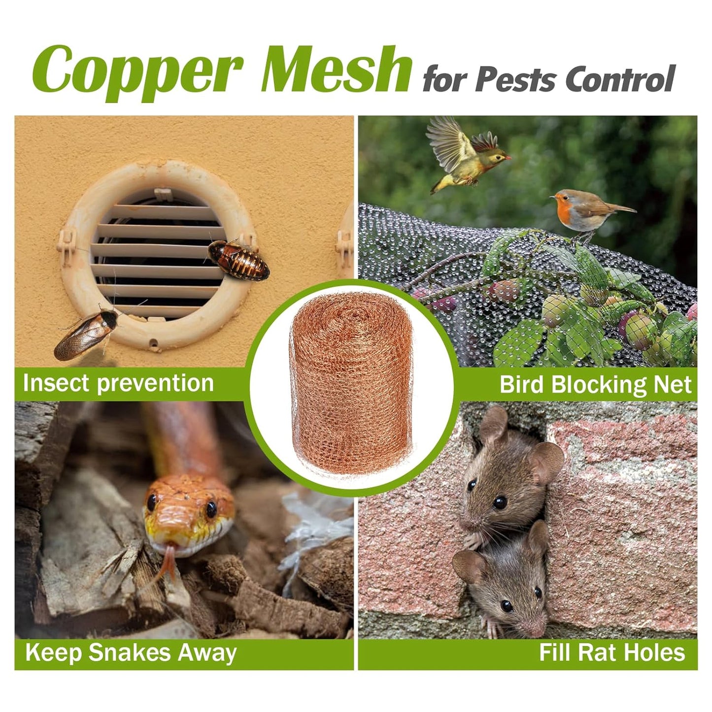 Copper Mesh Rodent Control Copper Wool for Slugs Mice Pest Snail Bird Control 5" x 100 ft Copper Wire for Weep Hole Covers Rodent Mesh