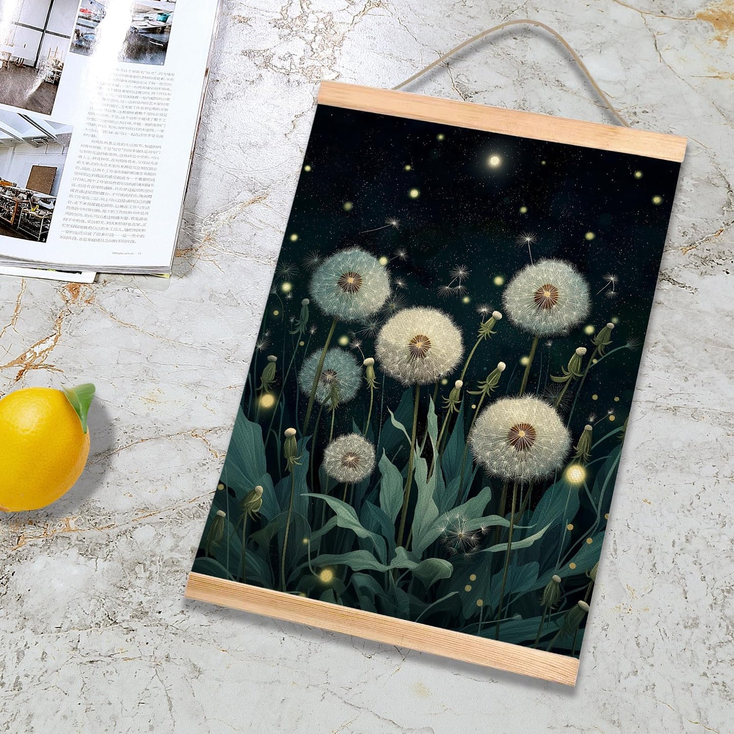 HEYJEEPER Dreamy Dandelion Wall Art, Night Botanical Firefly Linen Poster, Whimsical Nature Aesthetic Artwork Wall Hanging Decor for Living Room or Meditation Space,Calm Home Decor Gift 14x18inch (Dandelion)