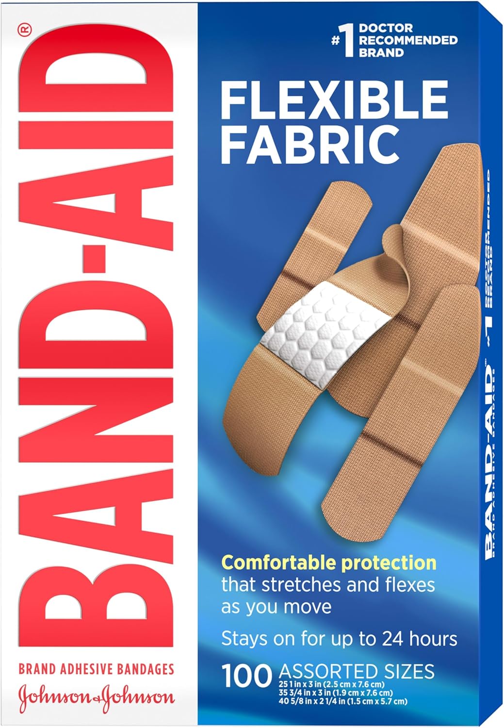 Band-Aid Brand Flexible Fabric Adhesive Bandages for Wound Care & First Aid, Assorted Sizes, 100 ct
