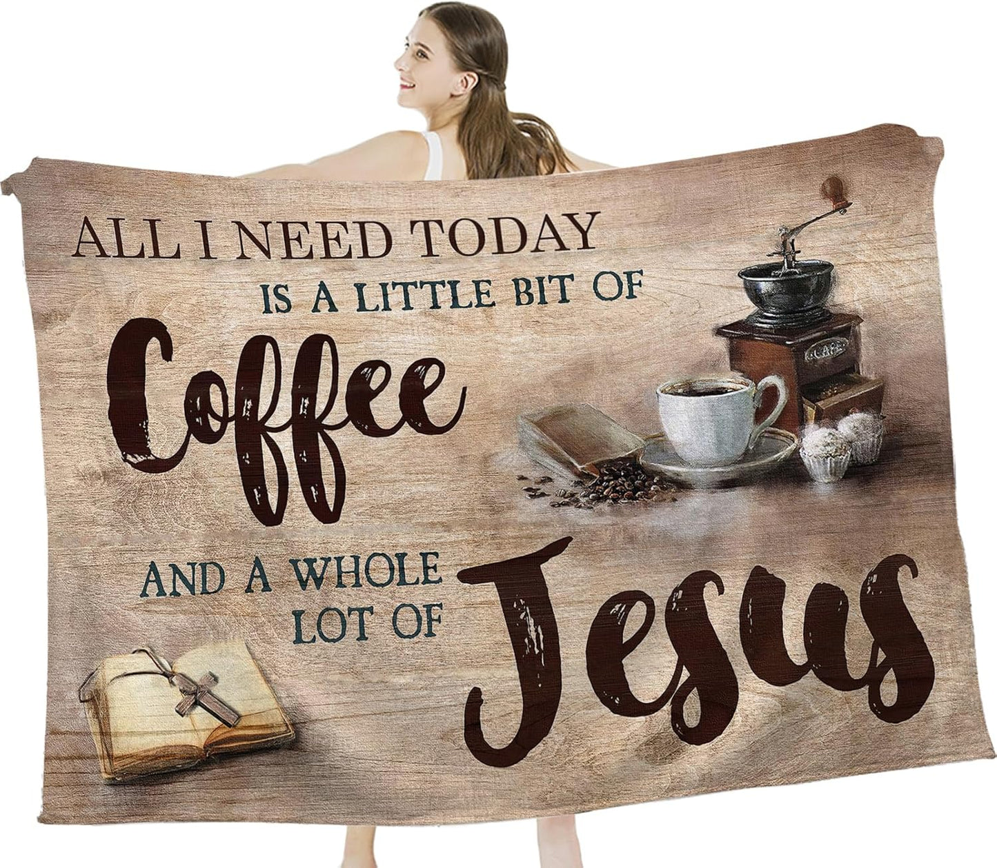 Tijuboni Christian Coffee Throw Blanket Religious Faith Gifts for Women Men Girls Boys Kids Adults Soft Flannel Fleece Blanket for Couch Sofa Bed Home Decor 40"x50"