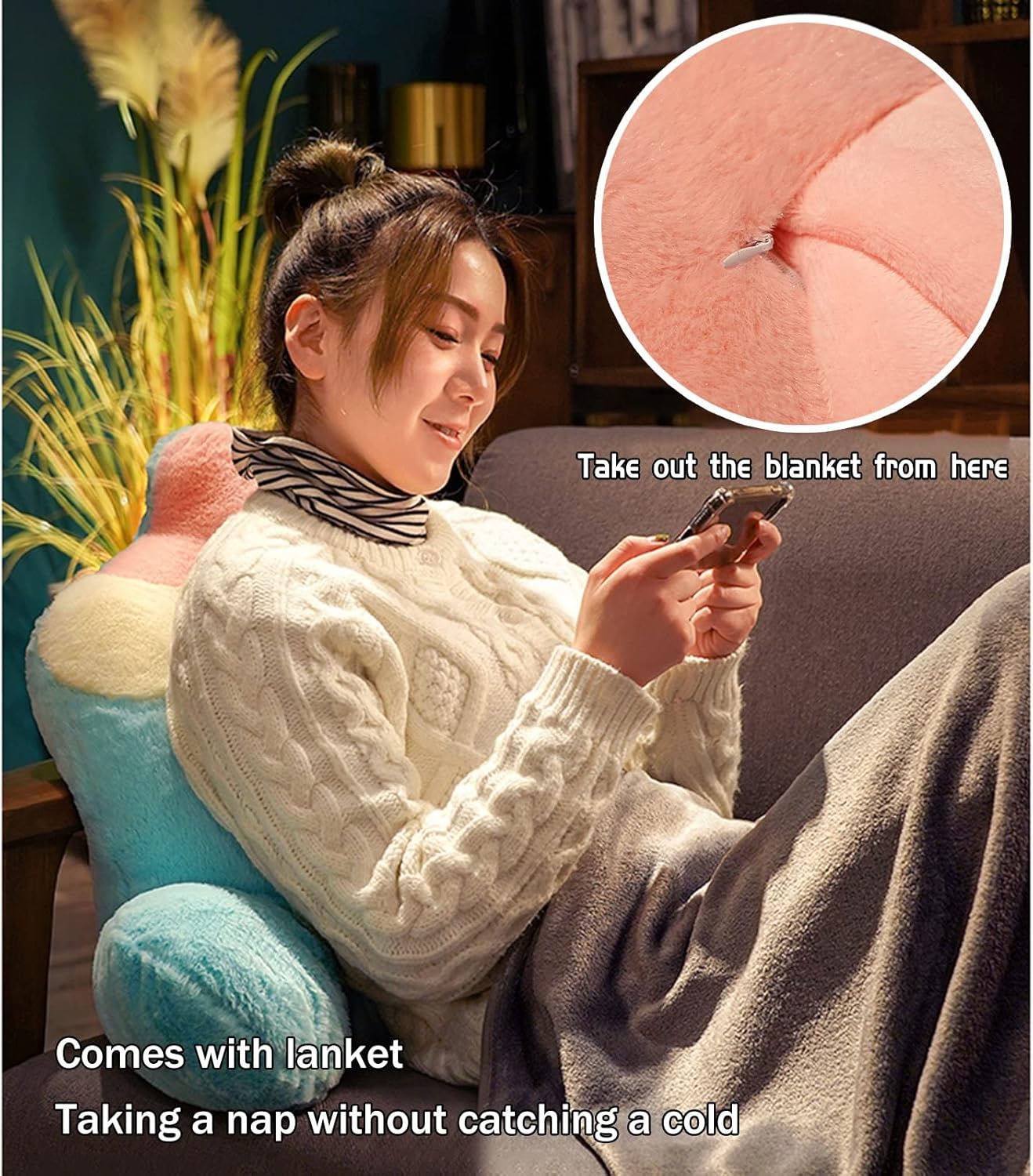 Wedge Reading Pillow,with Blanket and Without Blanket,Bed Rest Triangle Backrest Back Lumbar Support Cushion for Sitting Up in Bed/Couch,Removable wash