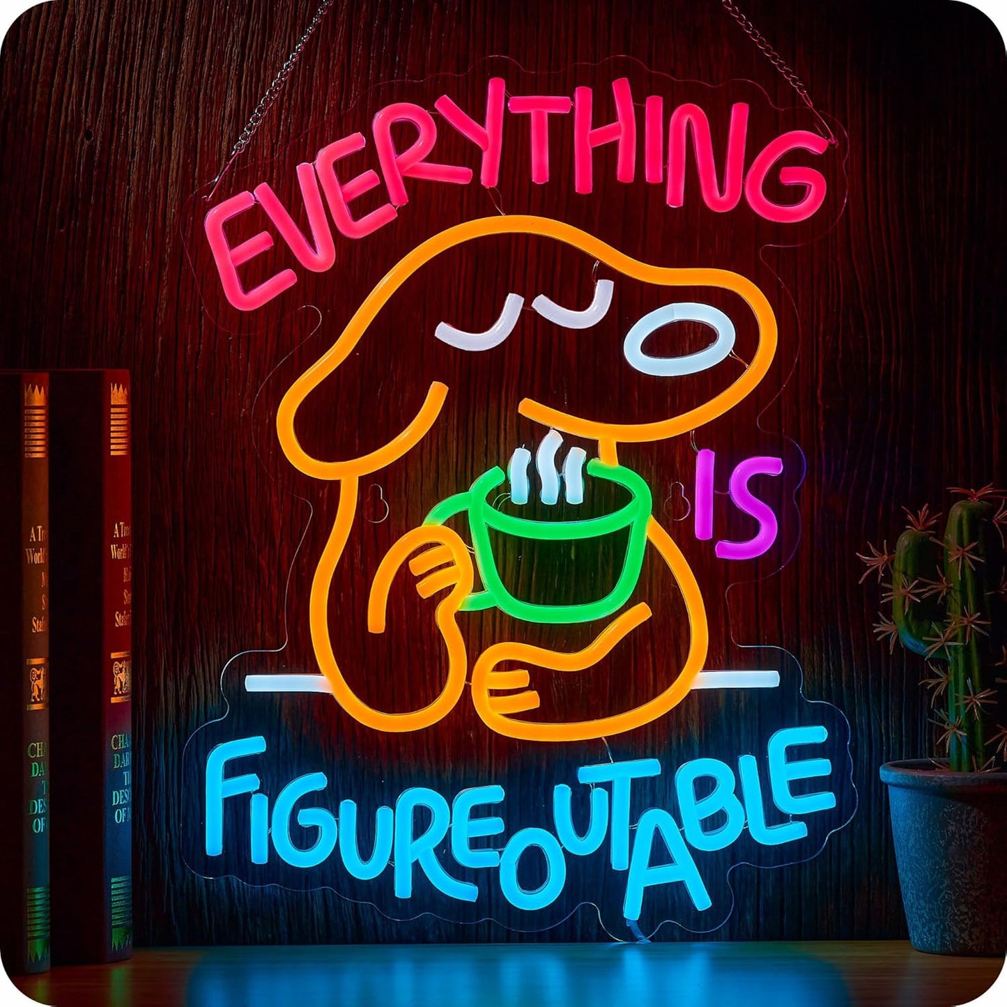 Everything Is Figureoutable Neon Sign Dog Pet Positive Affirmation LED Light for Wall Decor Inspirational Light Up Signs Motivational Art for School Classroom Party Store Home Compatible with Timer