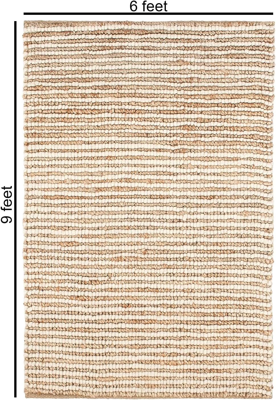 FRELISH DECOR Wool and Jute Premium Handwoven Chunky Stripes Rug - Contemporary Area Rug for Living Room Bedroom (6' x 9' - Natural Ivory)