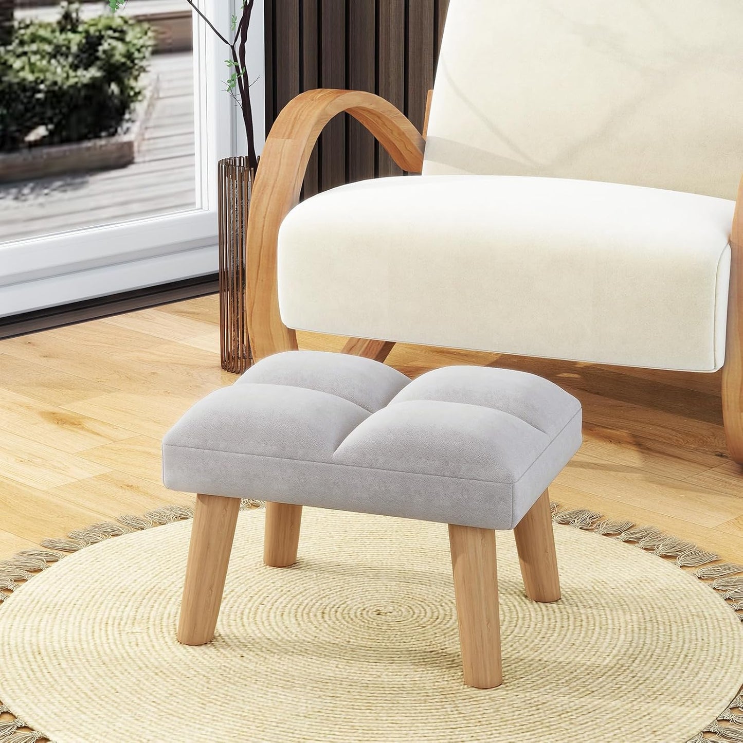 YMYNY Footstool, Small Ottoman Stool Chair with Wooden Legs, Modern Padded Sofa Seat Foot Rest Stool, Sofa Footrest for Living Room Entryway 15.74" D×11.81" W×10.62" H Grey UHBD032G
