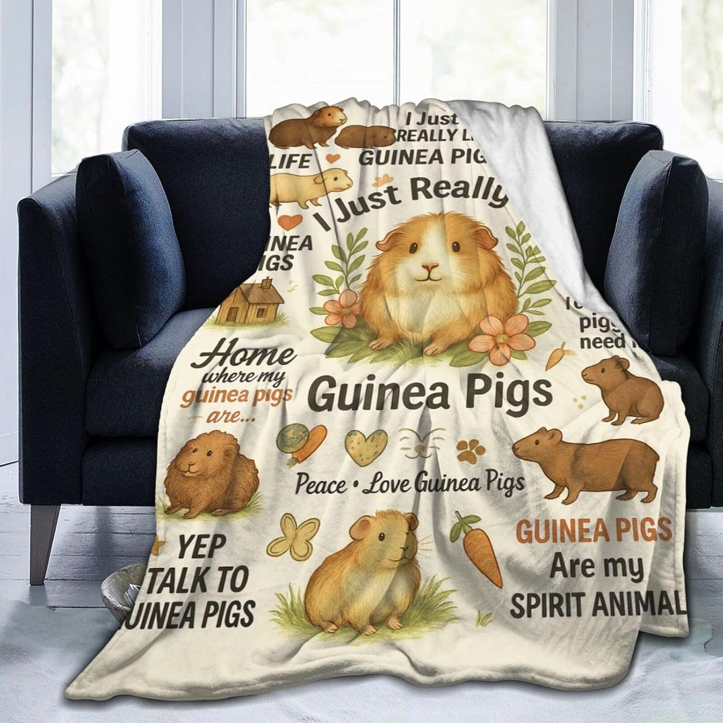 Guinea Pig Throw Blanket I Just Really Like Guinea Pigs Blanket Soft Cozy Fleece Fuzzy Plush Warm Stuff Bedding Animal Blankets for Boys Girls Kids Adult Men Women 40"X50"