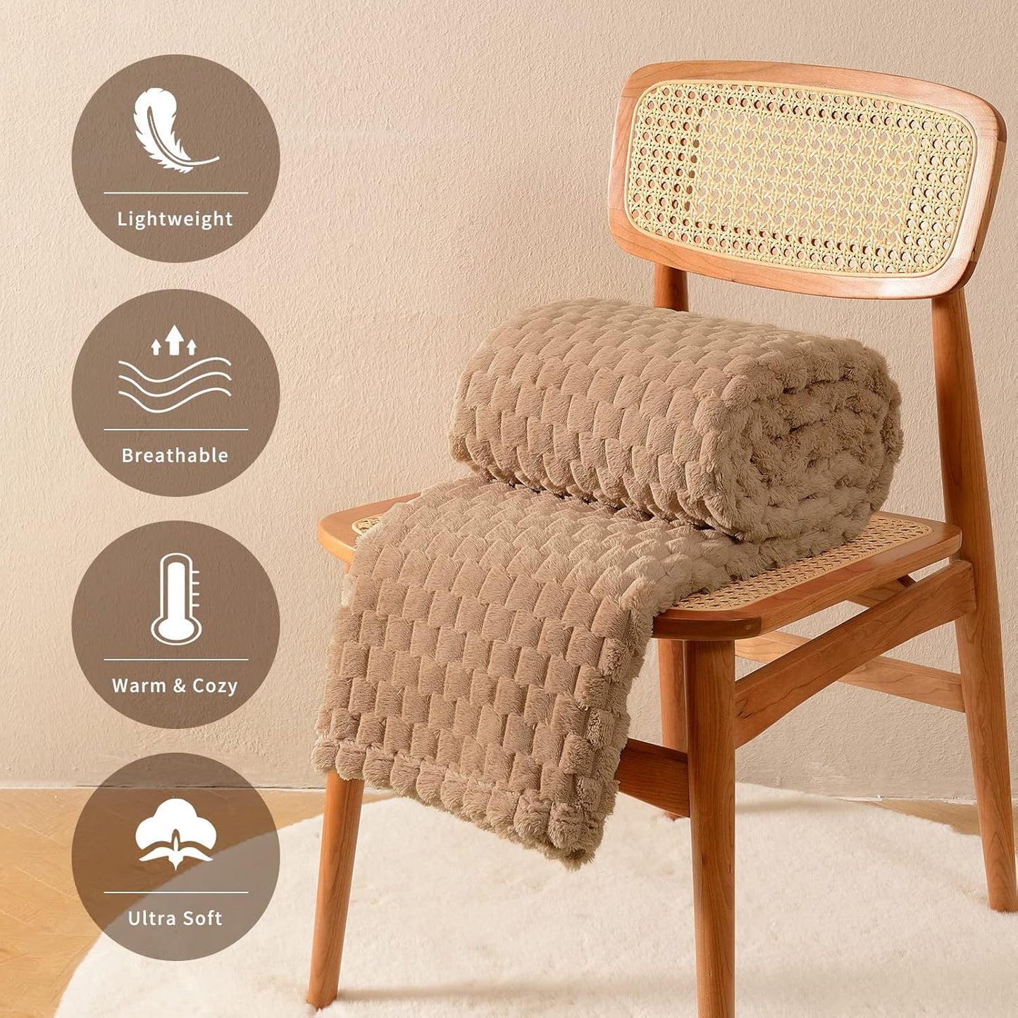 FY FIBER HOUSE Fleece Blanket Queen Size for Bed 300GSM Super Soft Plush Fuzzy Blankets and Throws for Sofa Couch Office, 90x90 Inches, Camel