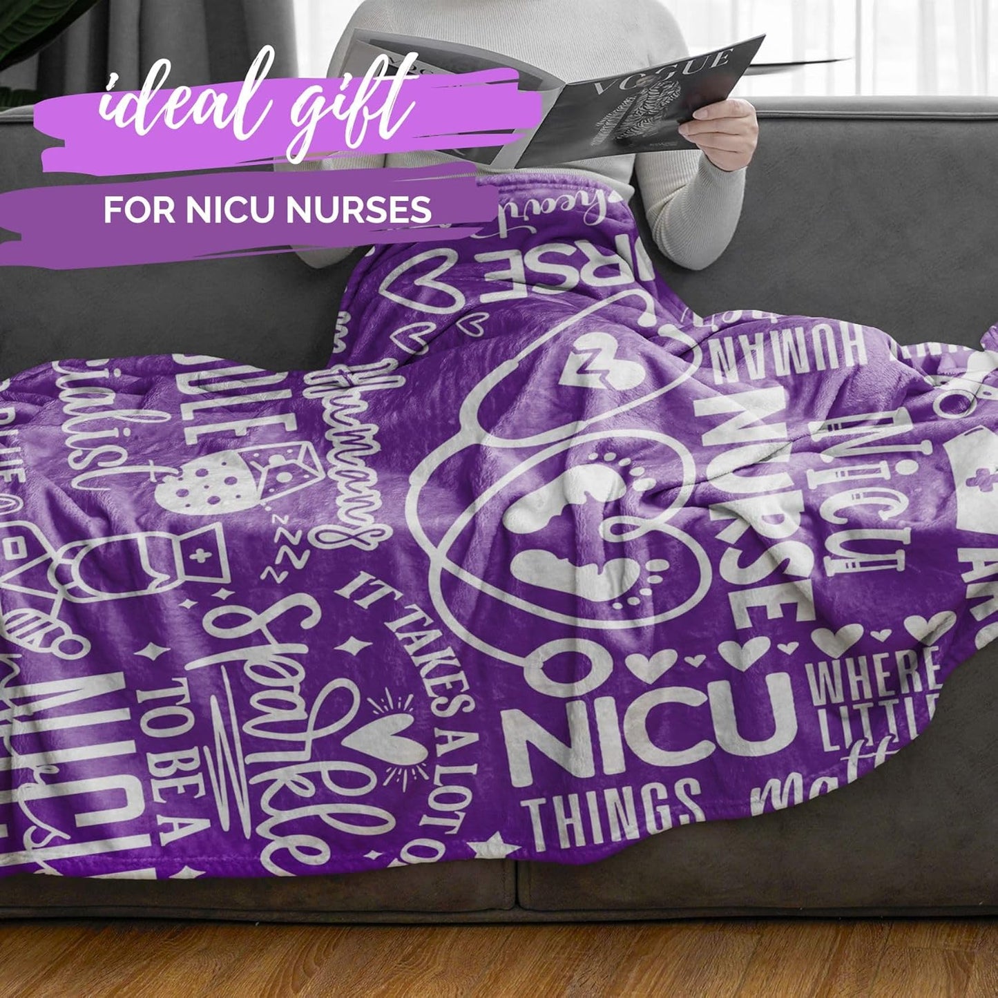 InnoBeta Nurse Gifts for Women, NICU Nurse Throw Blanket for Adults, Aunt, Sisters, Best Friends, 50 x 65 Inches, Purple