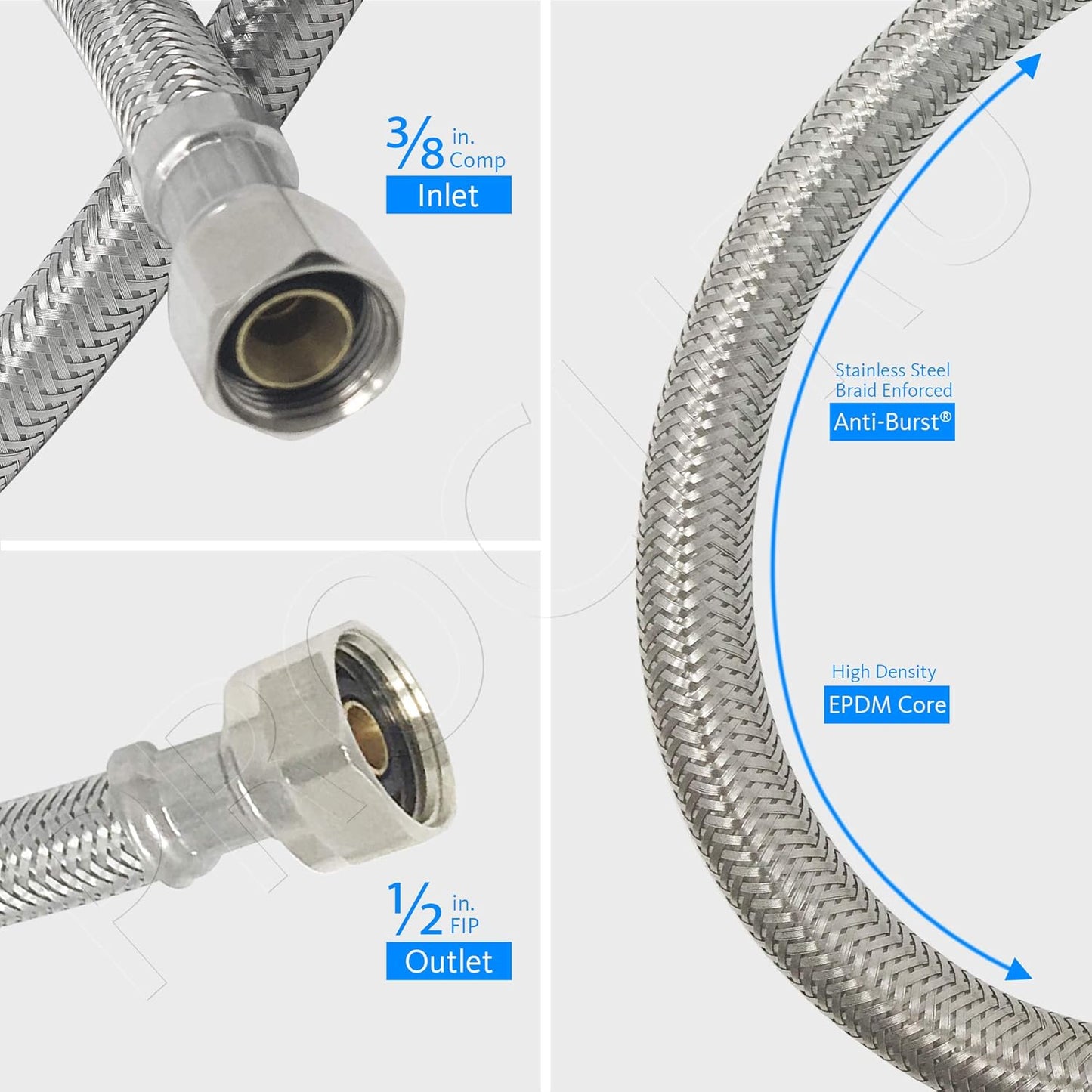 [2-Pack] PROCURU 24-Inch (2Ft) x 3/8" Comp x 1/2" FIP Faucet Hose Connector, Braided Stainless Steel Supply Line, Certified Safe (9SF24-2P)