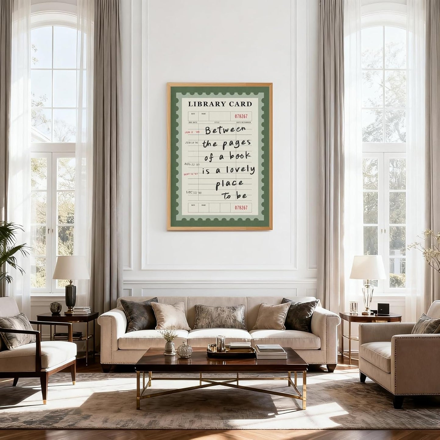 Framed Between The Pages Book Wall Art Green Library Card Print Trendy Book Lover Aesthetic Poster Vintage Cute Reading Quote Bookish Wall Decor for Study Room Girl Room 12x16inch Wooden Frame