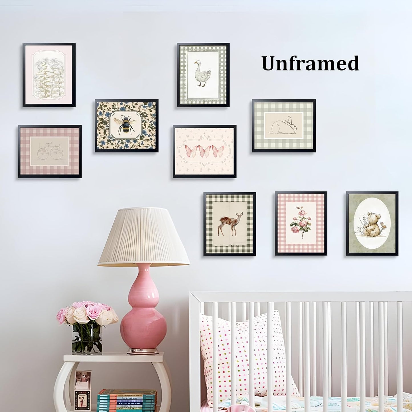 wanyun Vintage Nursery Animal Wall Art Set of 9, Cute Forest Animal Canvas Prints Poster, Rustic Cottage Farm Nursery Wall Decor Painting for Baby Kids Room Playroom, 8x10 Inch Unframed