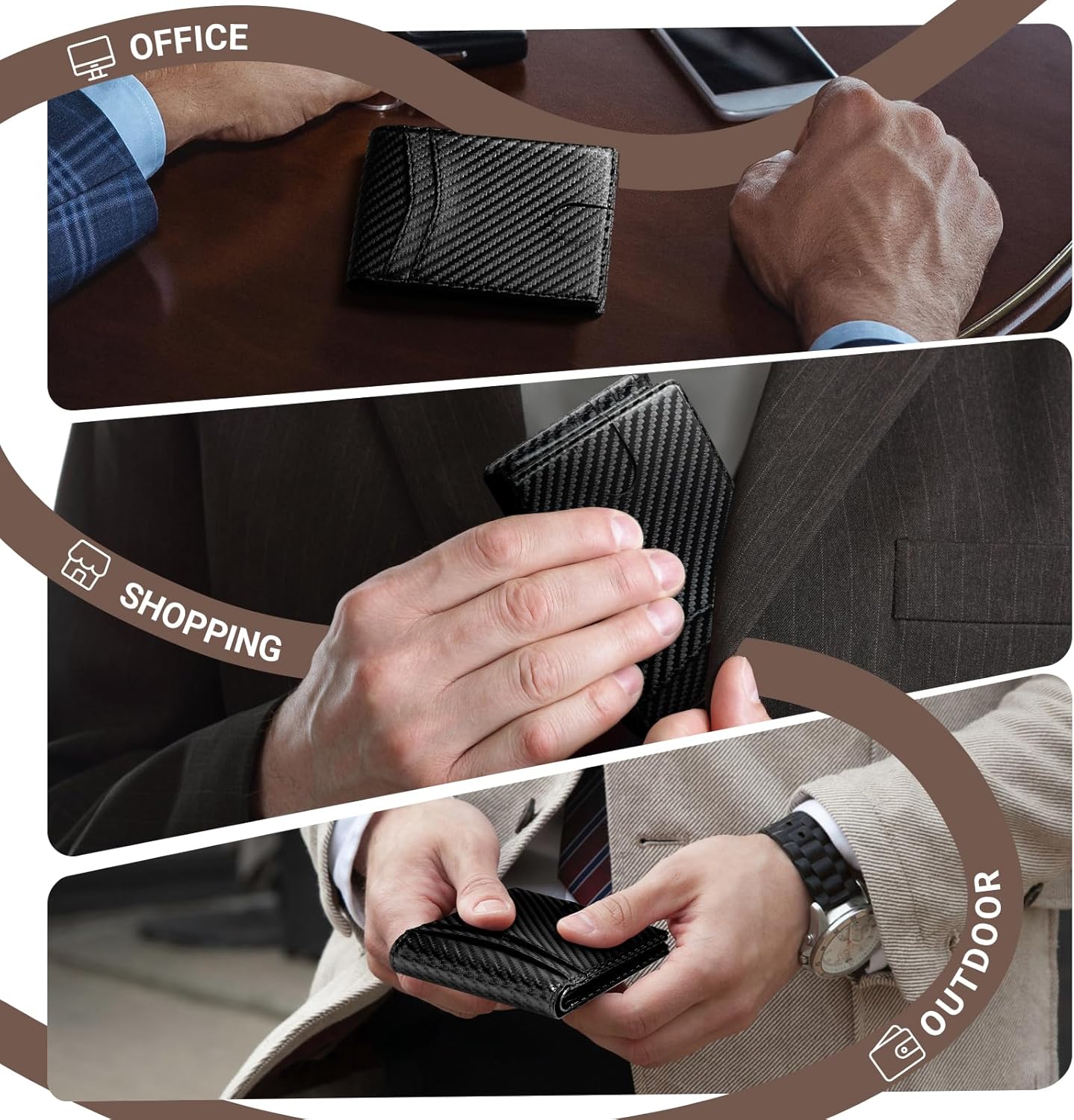 GNDR Wallet For Men RFID Blocking Leather Black Wallets Bifold Carbon Fiber Front Pocket Card Holder Mens Accessories With Gift Box
