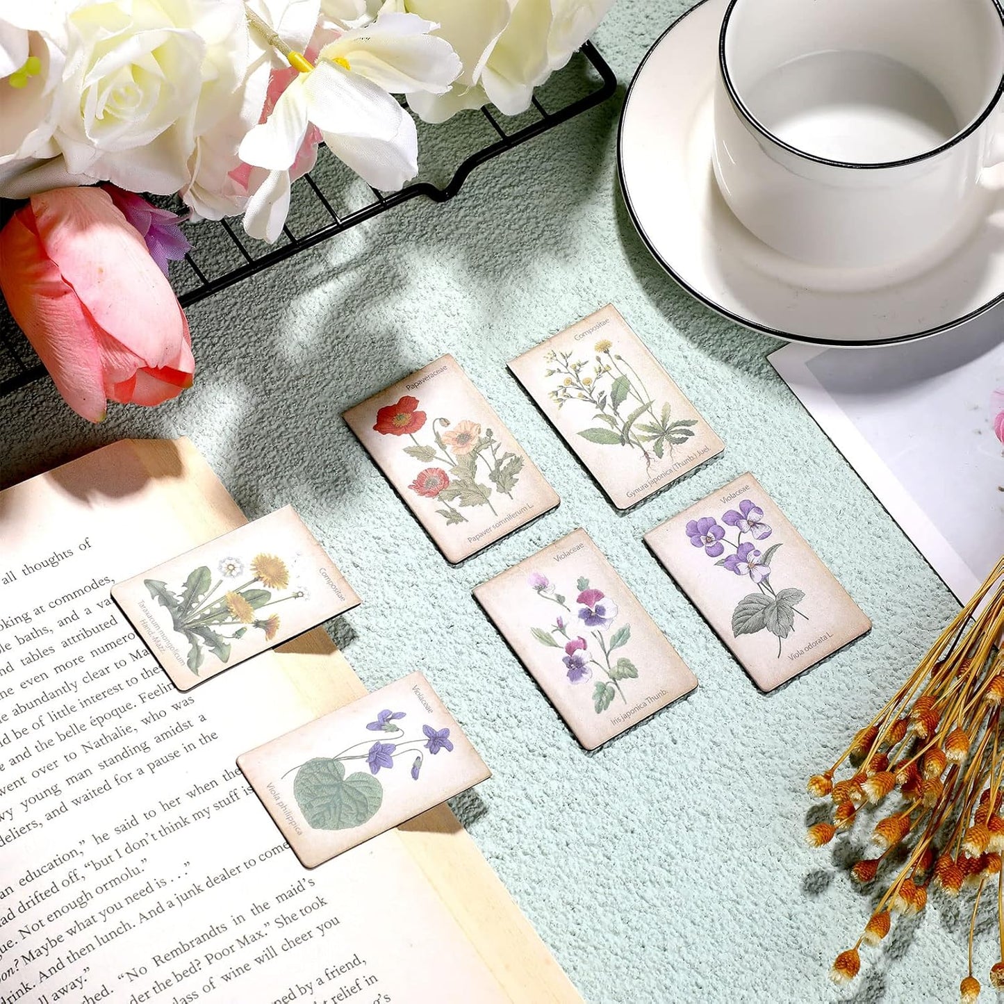 Outus 24 Pcs Floral Magnetic Bookmarks for Women Vintage Flower Book Markers Assorted Botanical Bookmarks Clips Page Markers Birthday Gift for Books Lovers Students Teachers Counselor