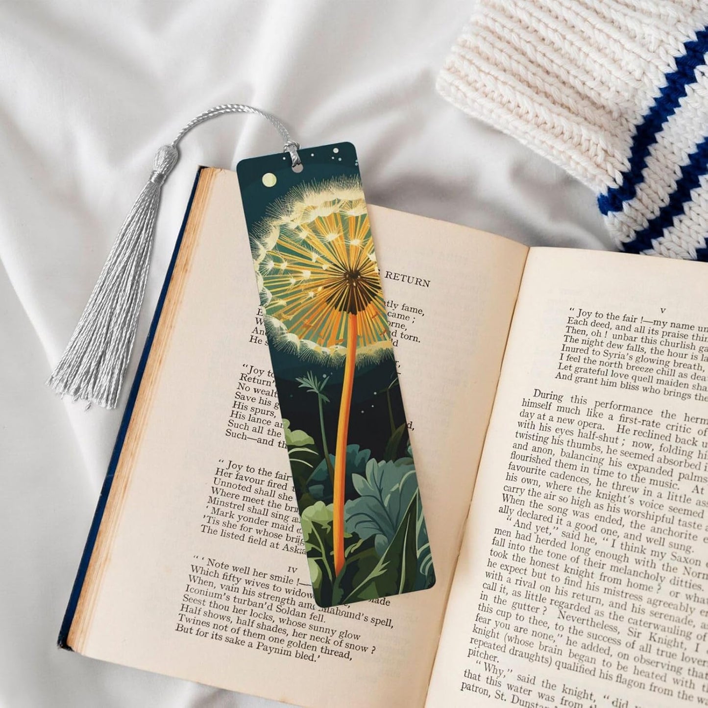 Dandelions at Night Bookmarks Gifts for Women Men, Wooden Bookmarks for Book Lovers, Vintage Book Marks Ornaments with Tassel, Unique Personalized Reading Page Markers Gray
