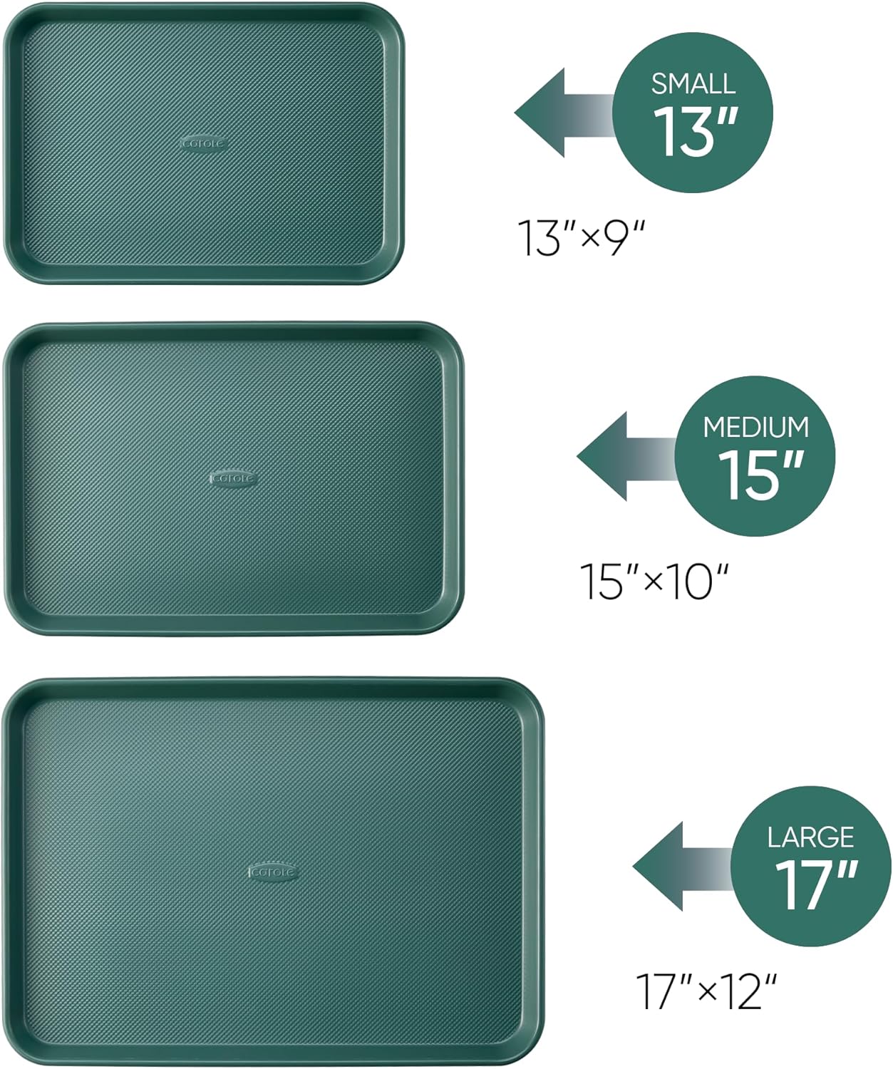 CAROTE 3-Piece Baking Pan Set - Bakeware Set, Baking Sheet Set Including 13 Inch 15 Inch 17 Inch Sheet Pan, Cookie Sheet for Baking, Deep Olive Green