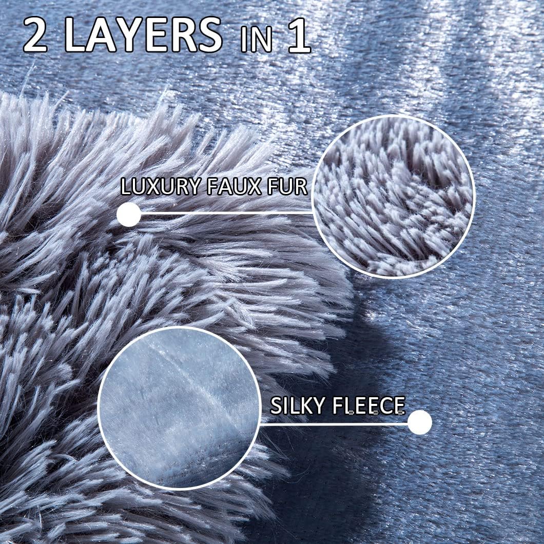 YUSOKI Long Faux Fur Throw Blanket for Sofa Couch,2 Layers,2.1lb,All Ages,Home Decoration, (Grey,50" x 60")