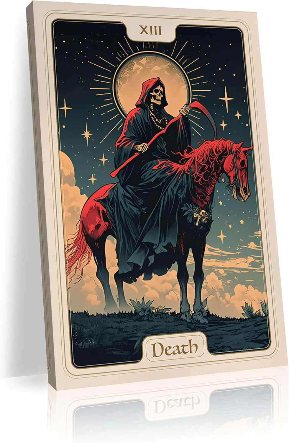 Death Tarot Card Art Print, Gothic Home Decor, Thirteen Arcana Wall Decor, Mystical Night Scene Divination Art Nouveau Dark Academy Design Decor Gift(L18 xW12-CANVAS)