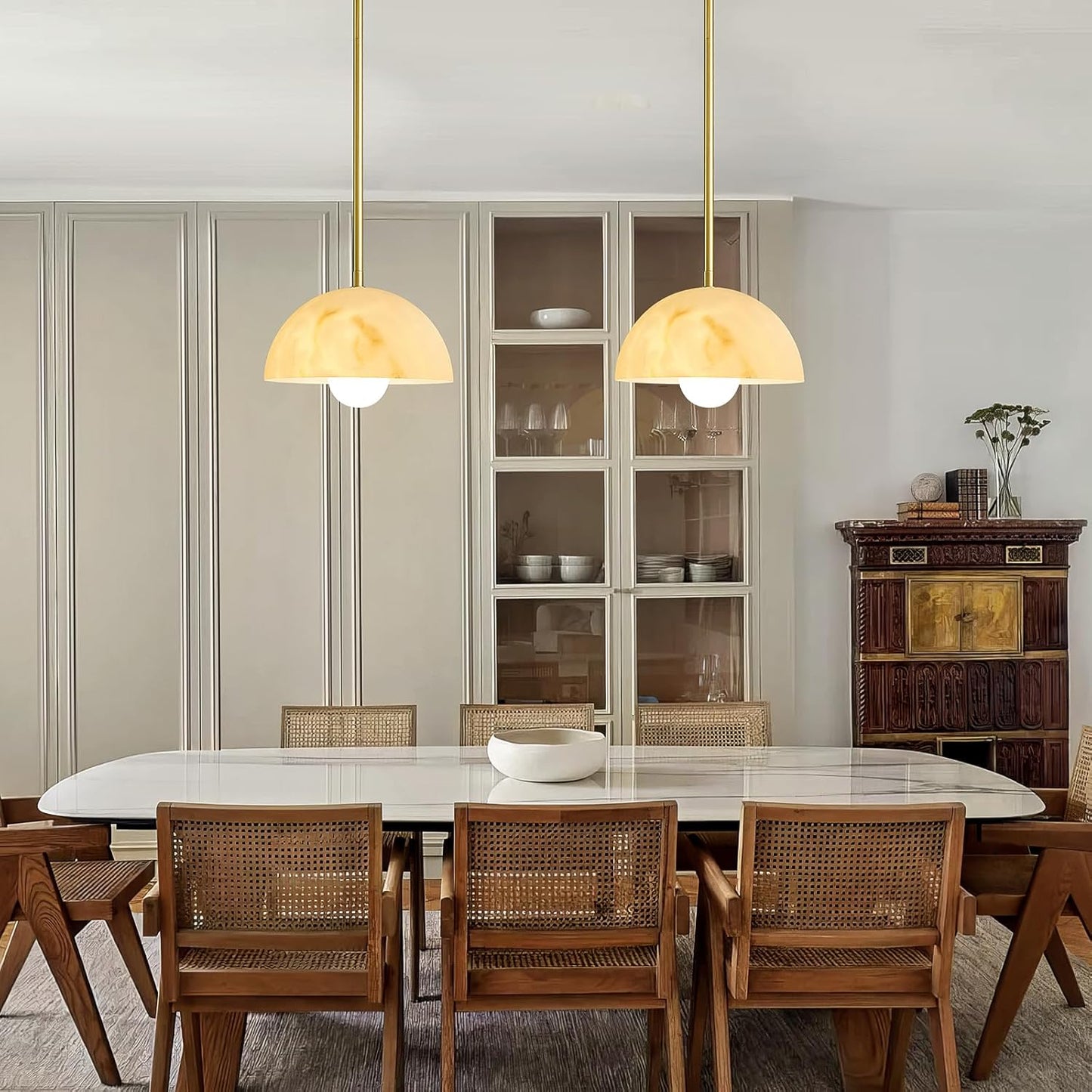 Modern Pendant Light Fixtures: 10 Inch Resin Shade Mid Century Chandelier - Adjustable Gold Pendant Lighting for Kitchen Island Living Room Hallway