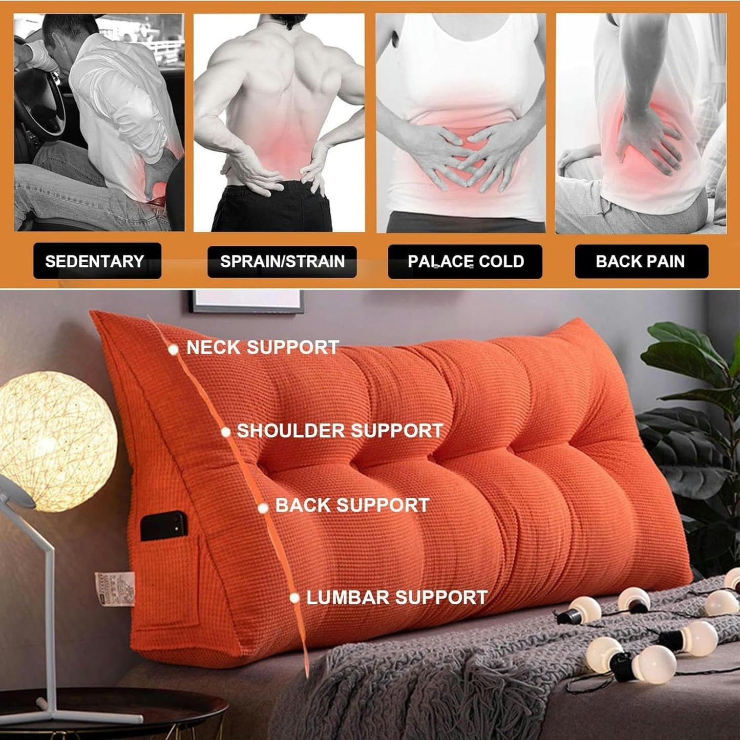 Triangular Wedge Pillow,Fleece Headboard Backrest Large Bolster for Bed Rest Reading Pillows Daybed Bed Positioning Support Pillow with Removable Cover