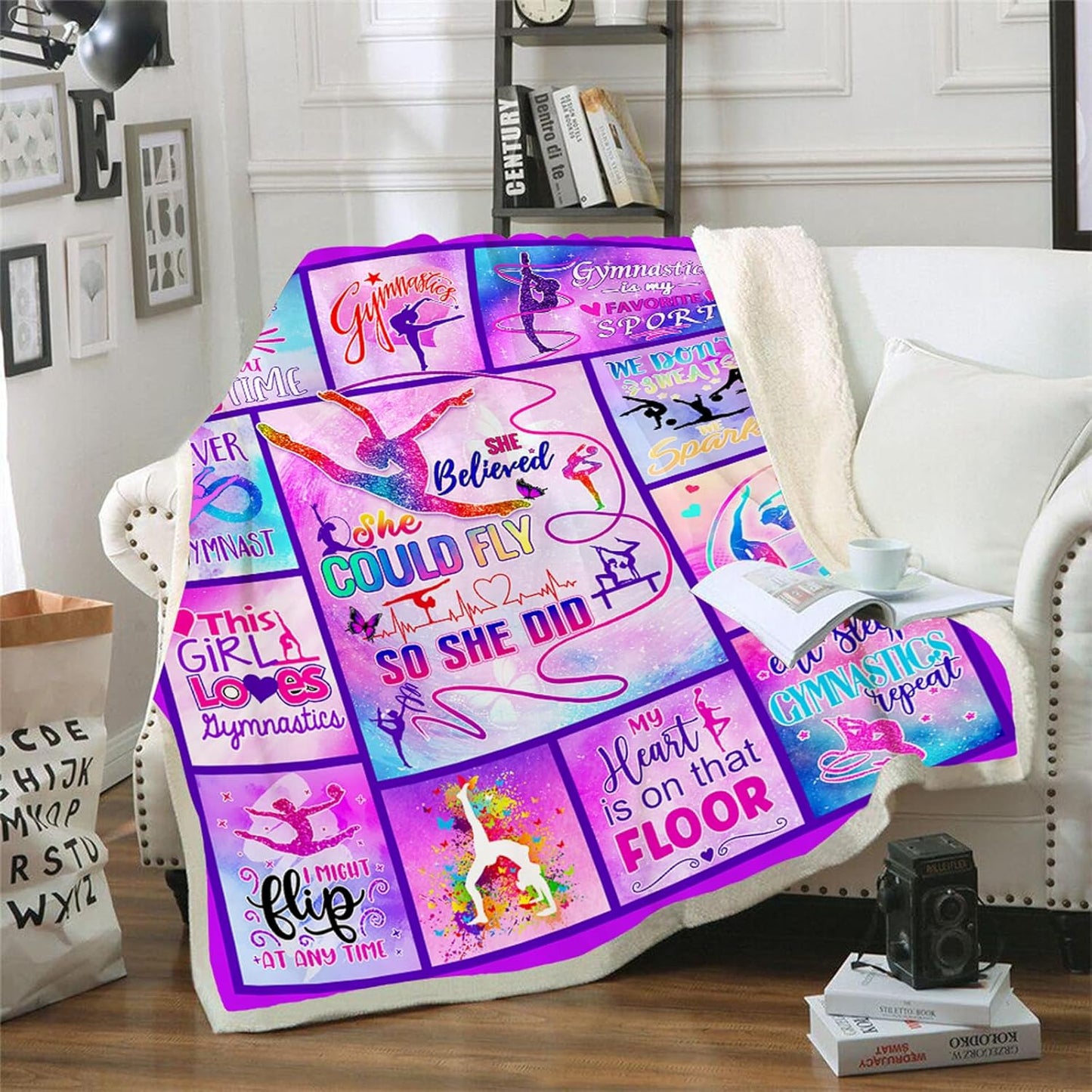 TRIKPTEY Gymnastics Blanket, 60x50inch, Polyester Fleece, Lightweight, Breathable, Throw Blanket for Girls, Teens, Womens, Inspirational Gift