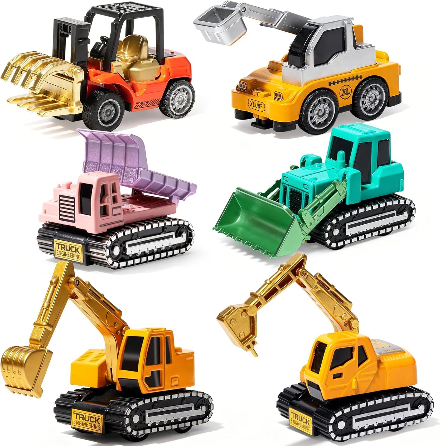 Oriate Diecast Construction Trucks Toys For Boys Girls Age 3 4 5 6 Years Old, Pull Back Cars Set For Engineering Kids,Sandbox Travel Mini Metal Toy Truck Excavator, Christmas Birthday Class Kids Gifts