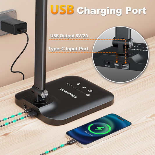 LED Desk Lamp for Office Home, Height Adjustable Architect Desk Light with USB Adapter, Stepless Dimming Desk Lamp Light for Reading, Study, Workbench