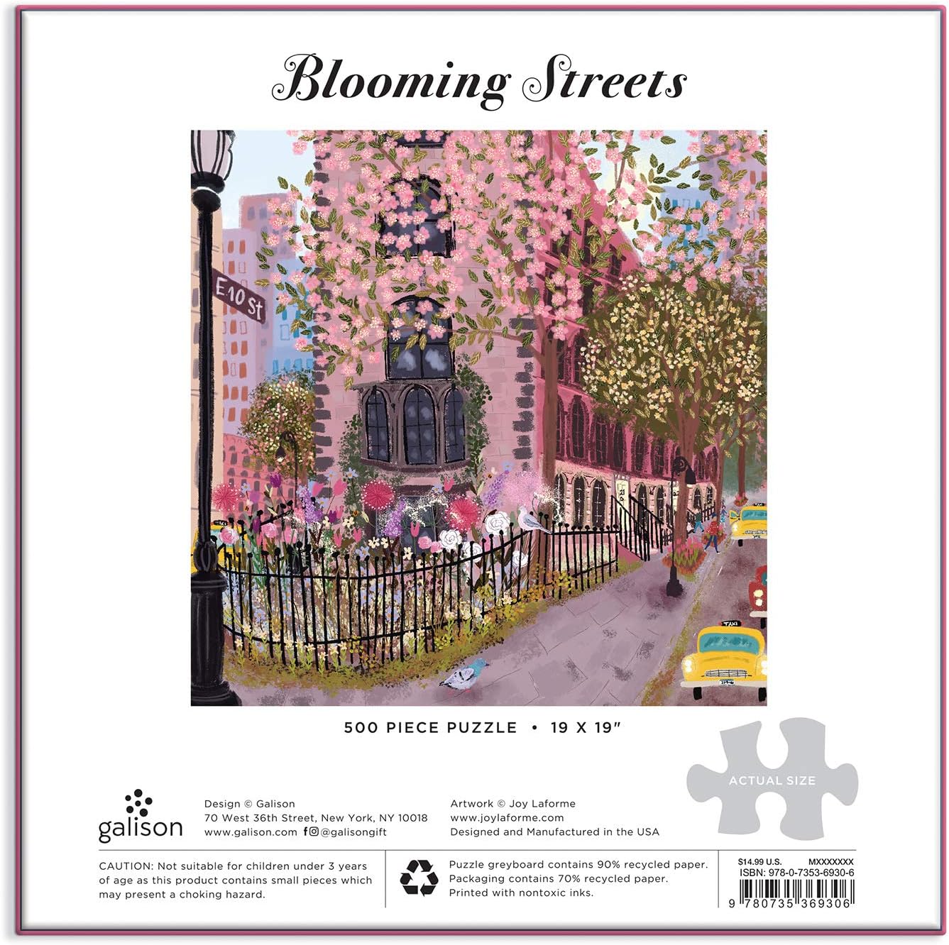 Blooming Streets 500 Piece Puzzle from Galison - Beautifully Illustrated Jigsaw Puzzle of a Local NYC Street, Fun & Challenging, Unique Gift Idea