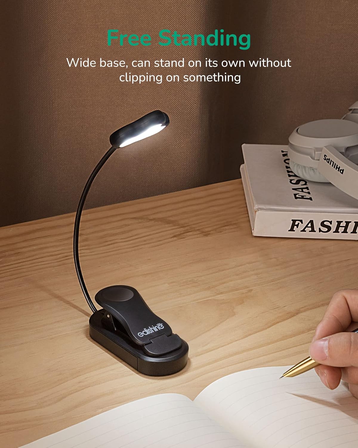 EDISHINE Book Light for Reading at Night in Bed, Portable Clip-on Lamp, 3 Color Modes & Stepless Dimmable, Eye Care LED USB Rechargeable Light for Readers, Kids, Bookworms, Travel (Black)