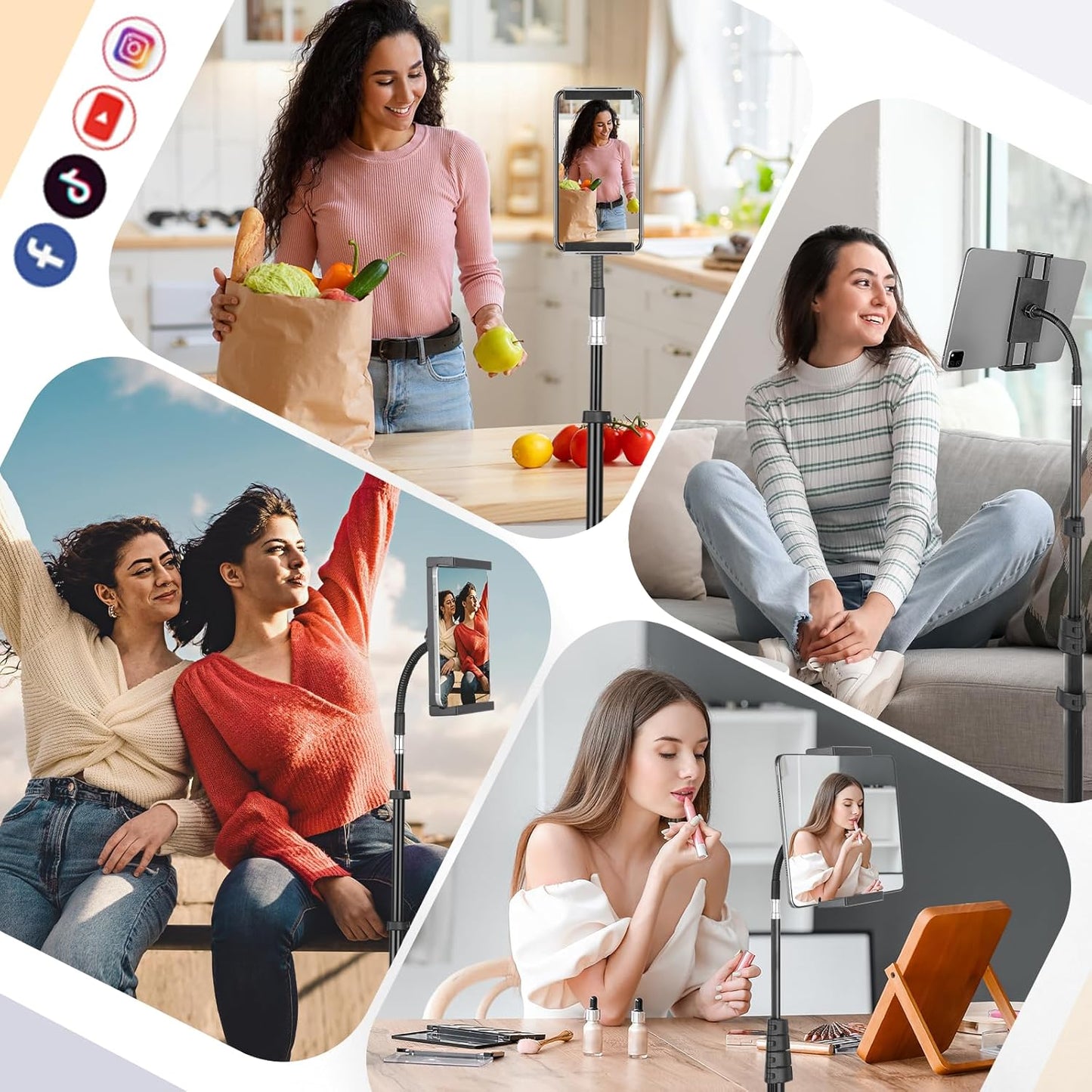 Aureday iPad Stand Floor, 67” Height Adjustable iPad Tripod Stand, Tablet Stand with Extendable Holder for iPad mini, iPad Air, iPad Pro, Kindle, Switch, Smartphones, and All 4.7" to 12.9" Devices