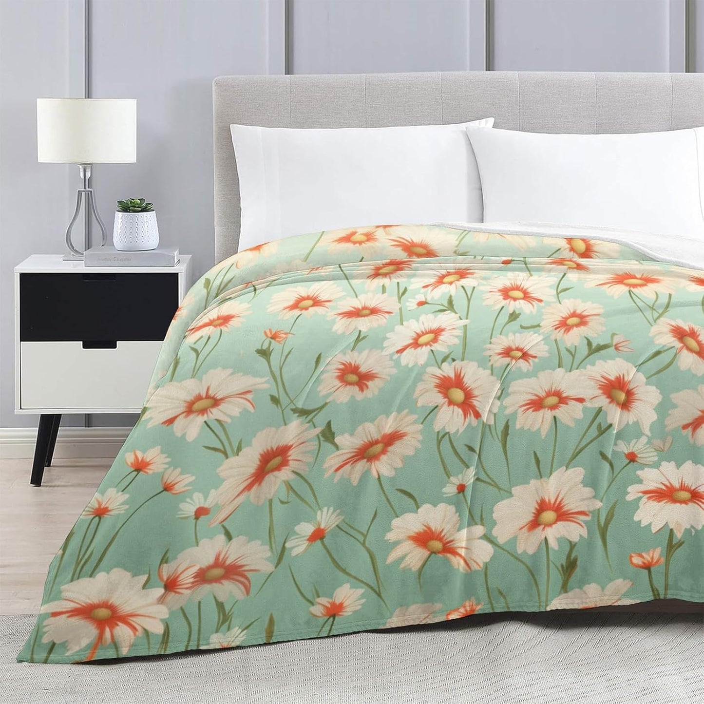 Yellow White Daisy Flannel Throw Blanket, 50×60in - 340GSM Cozy Lightweight Thick Flowers Floral Blanket - Christmas Birthday Gifts for Women, Men and Kids Bedroom Living Room Couch Sofa Decor