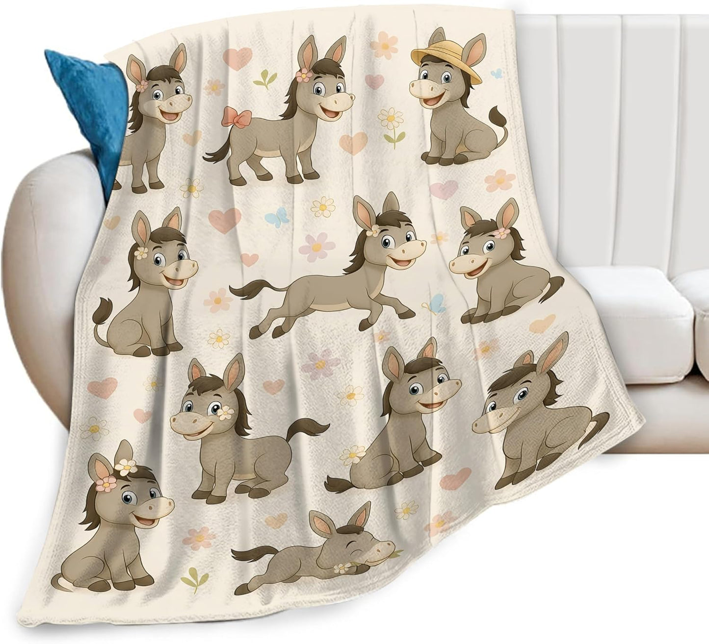 Cute Donkey Throw Blanket Funny Animal Donkey Blanket Soft Cozy Fleece Fuzzy Plush Warm Stuff Bedding Nursery Toddler Baby Blankets Gifts for Boys Girls Kids Adult Men Women 40"X50"