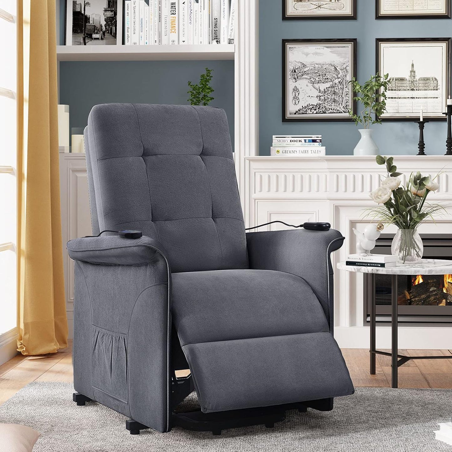 Massage Recliner Chair Electric Power Lift Chair for Elderly with Side Pockets Home Theater Seating for Living Room Ergonomic Lounge Chair Single Sofa Reading Chair