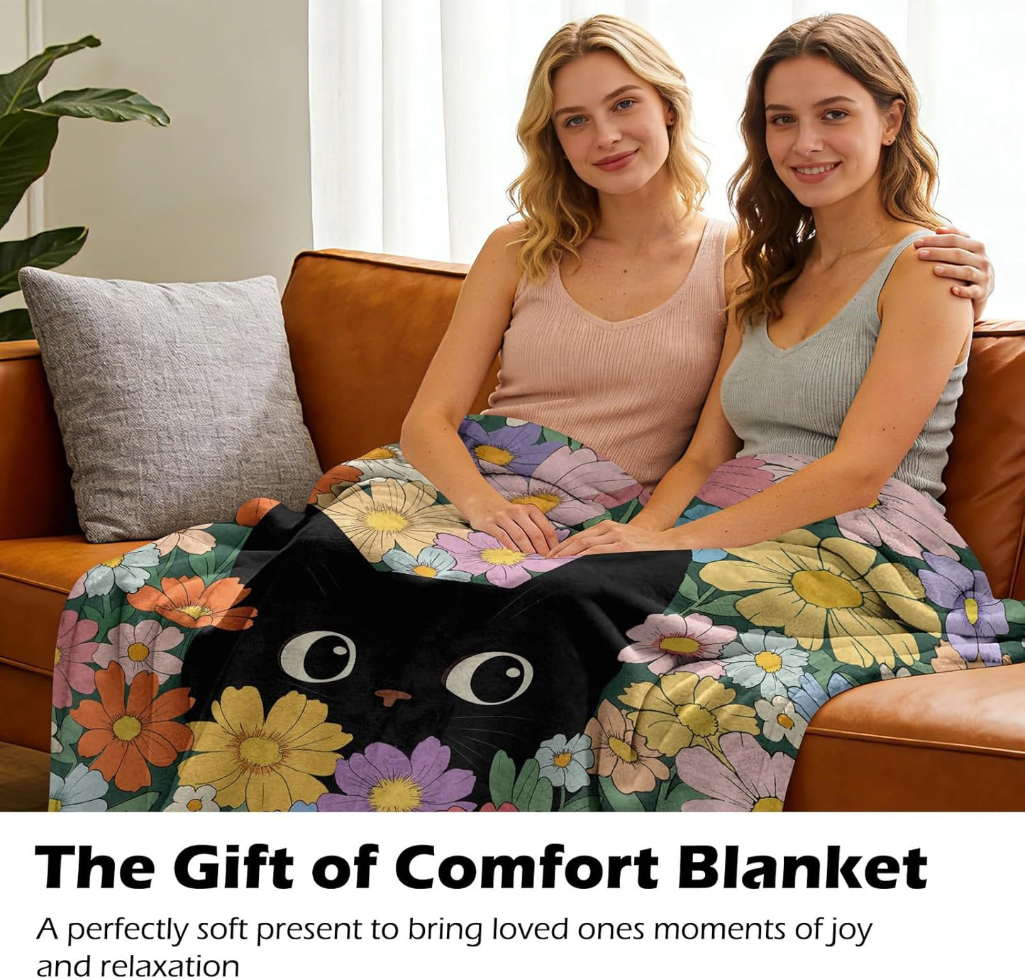 Orange Cat Floral Themed Blanket - 50"x60" Cute Orange Cat Gifts for Cats Lovers Women Mom Teen Girls All Season Super Soft Comfort Flannel Blanket Pet Cats Lovers Valentine Birthday Present
