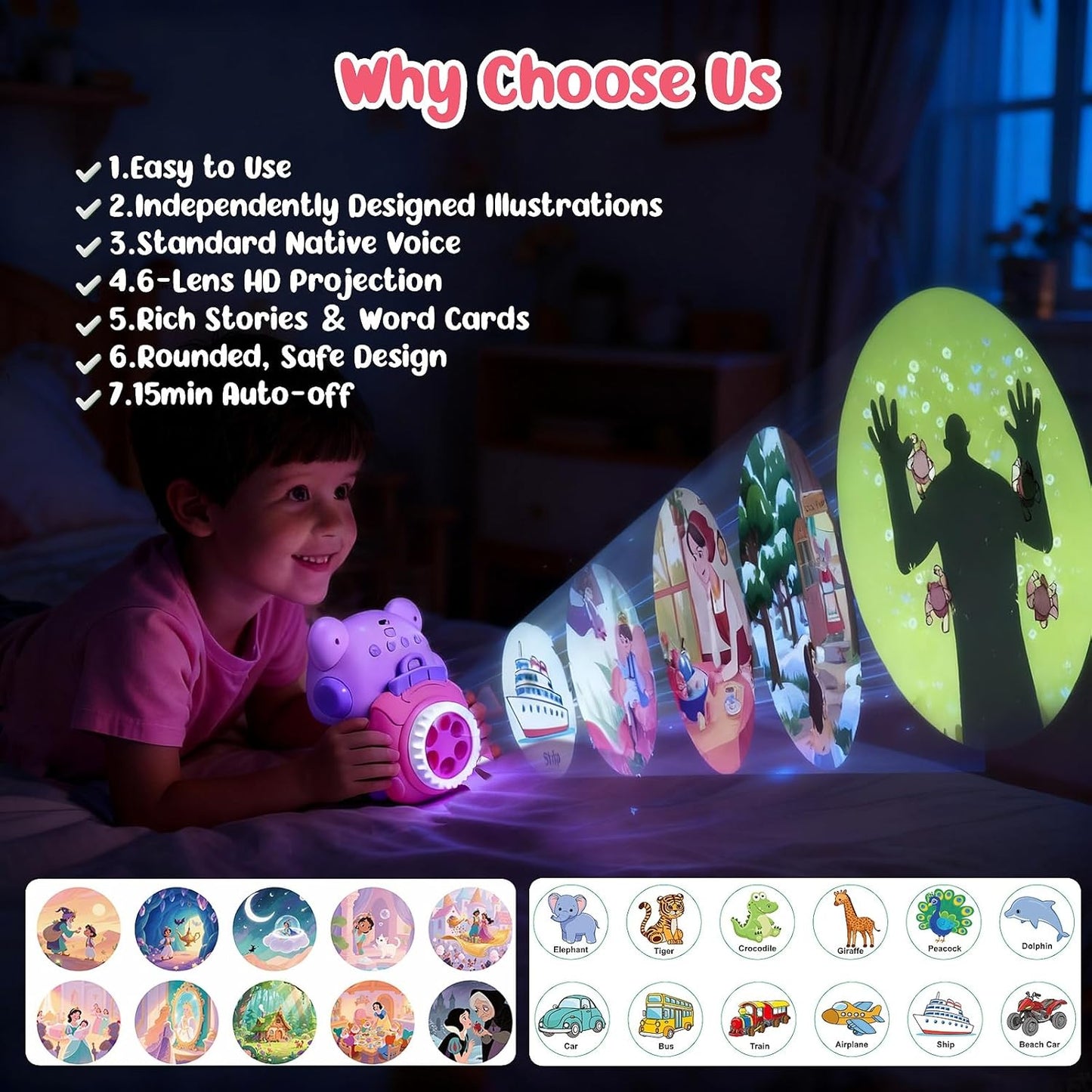 Story Projector for Kids – Bedtime Storytelling Projector with Clear Images & Adjustable Sound,Durable Early Learning Storybook Toy, Soft Night Light, Birthday Gifts for Boys & Girls Ages 2–6