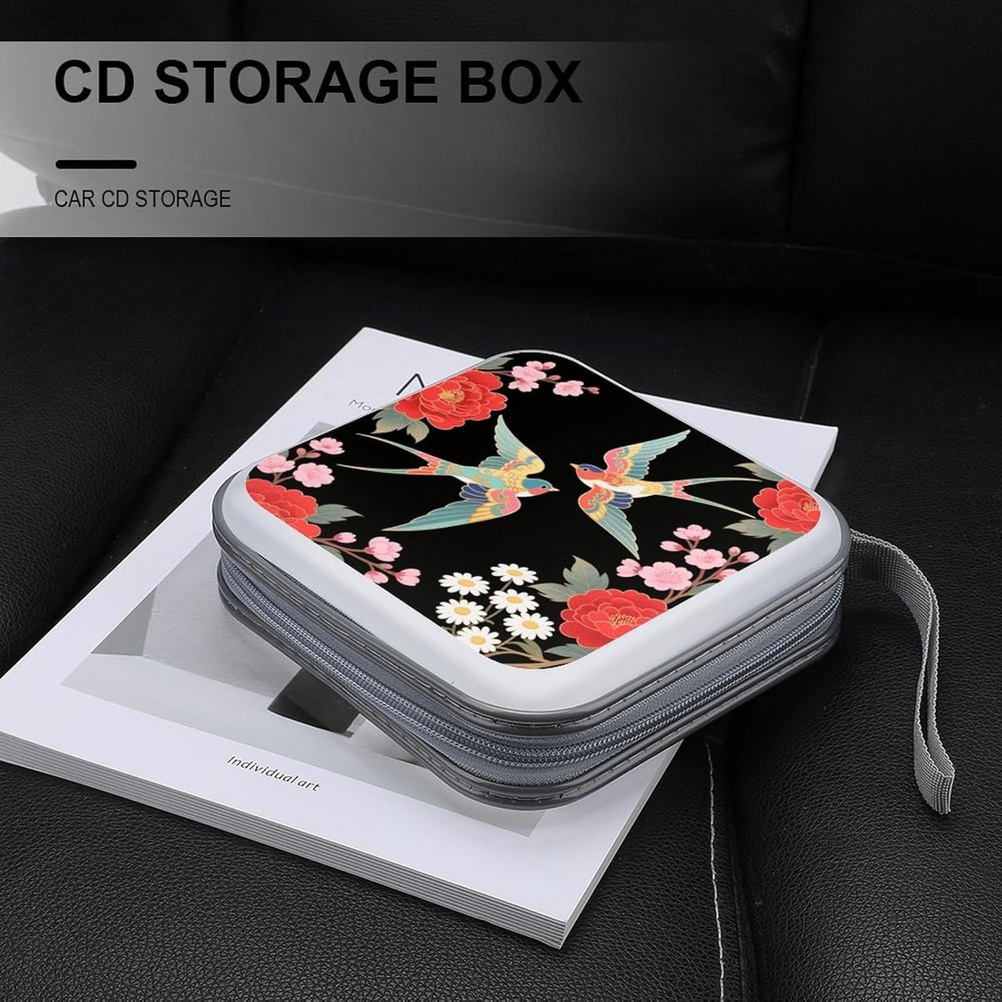 Two Colorful Flying Birds CD Case Portable Zipper CD Case 40 Capacity Hard Plastic DVD Cases Holder Large Storage Disc Wallet Bag for Car Home Travel DVD Collection Bag